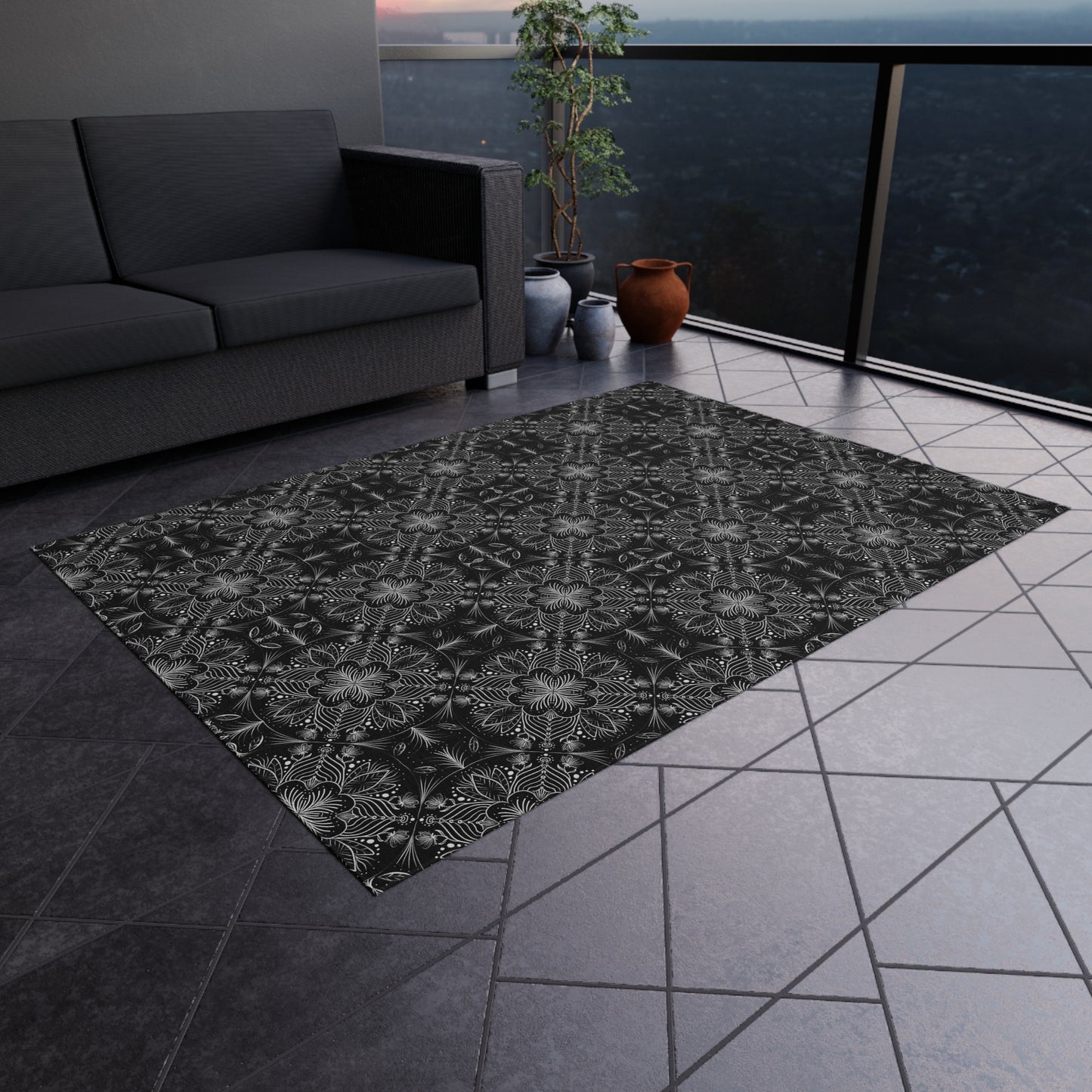 Elegant Outdoor Rug - Floral Pattern for Patio & Garden Decor