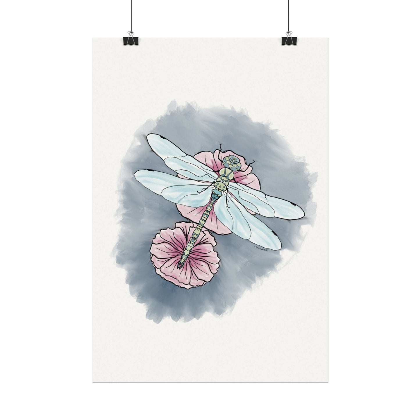 Matte Poster, Dragonfly Art Print, Textured Watercolor Wall Decor, Anndria Illustration, Unique Nature Art, Insect Drawing, Home Office
