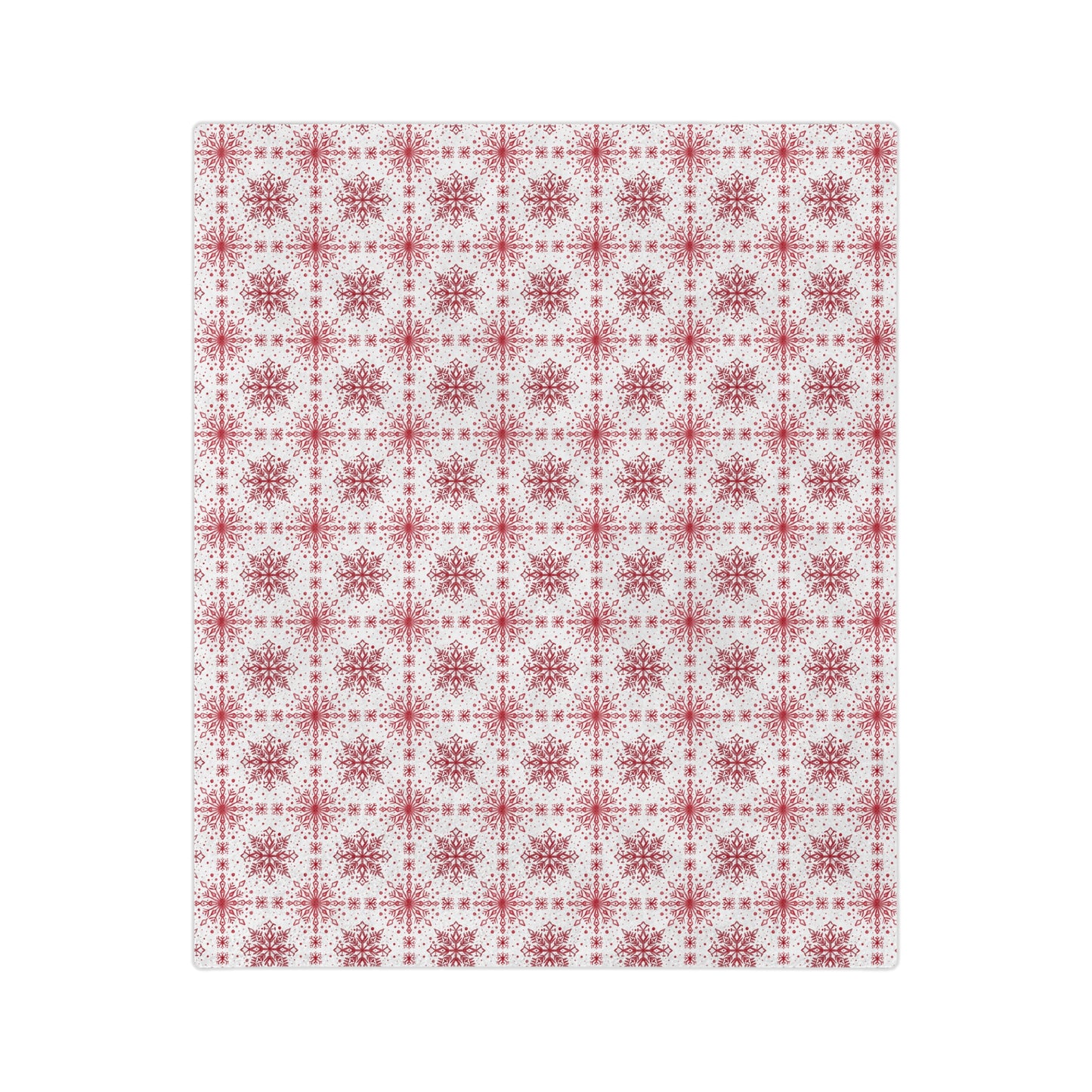 Velveteen Microfiber Blanket - Watercolor Snowflake Design by Anndria - Red and White