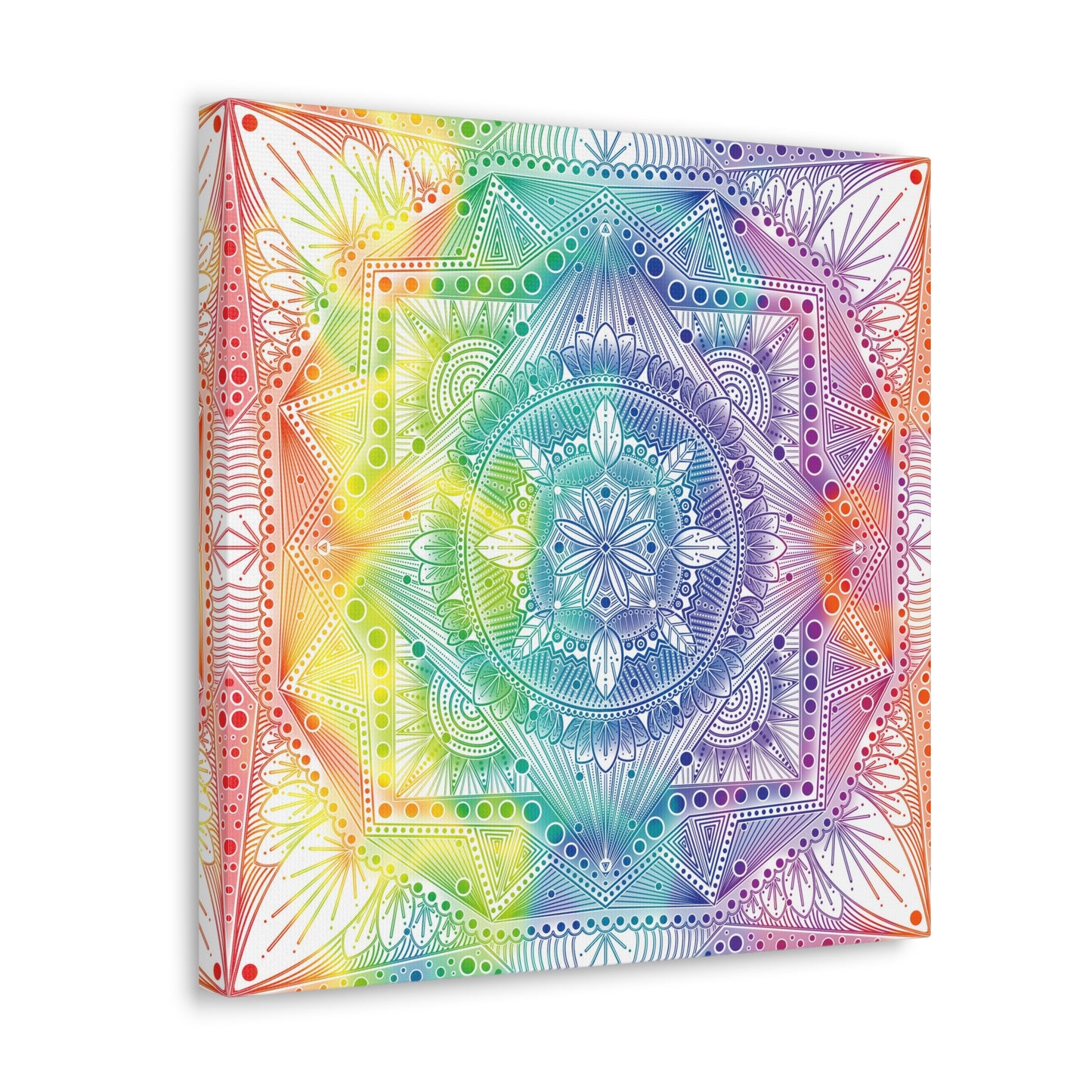 Canvas Wall Art, Rainbow Holographic Psychedelic Mandala by Anndria, Home Decor, Wall Decor, Art Print, Boho Wall Hanging, Hippie Wall