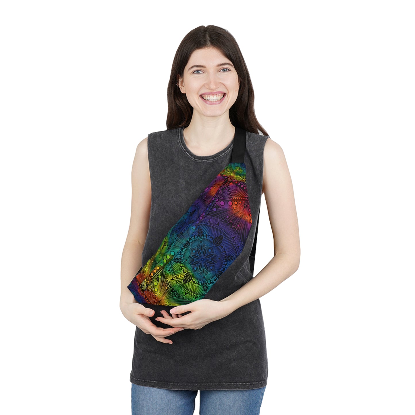 Holographic Fanny Pack, Rainbow Mandala Waist Bag, Festival Accessory, Unique Design Hip Bag, Fashion Statement Belt Bag