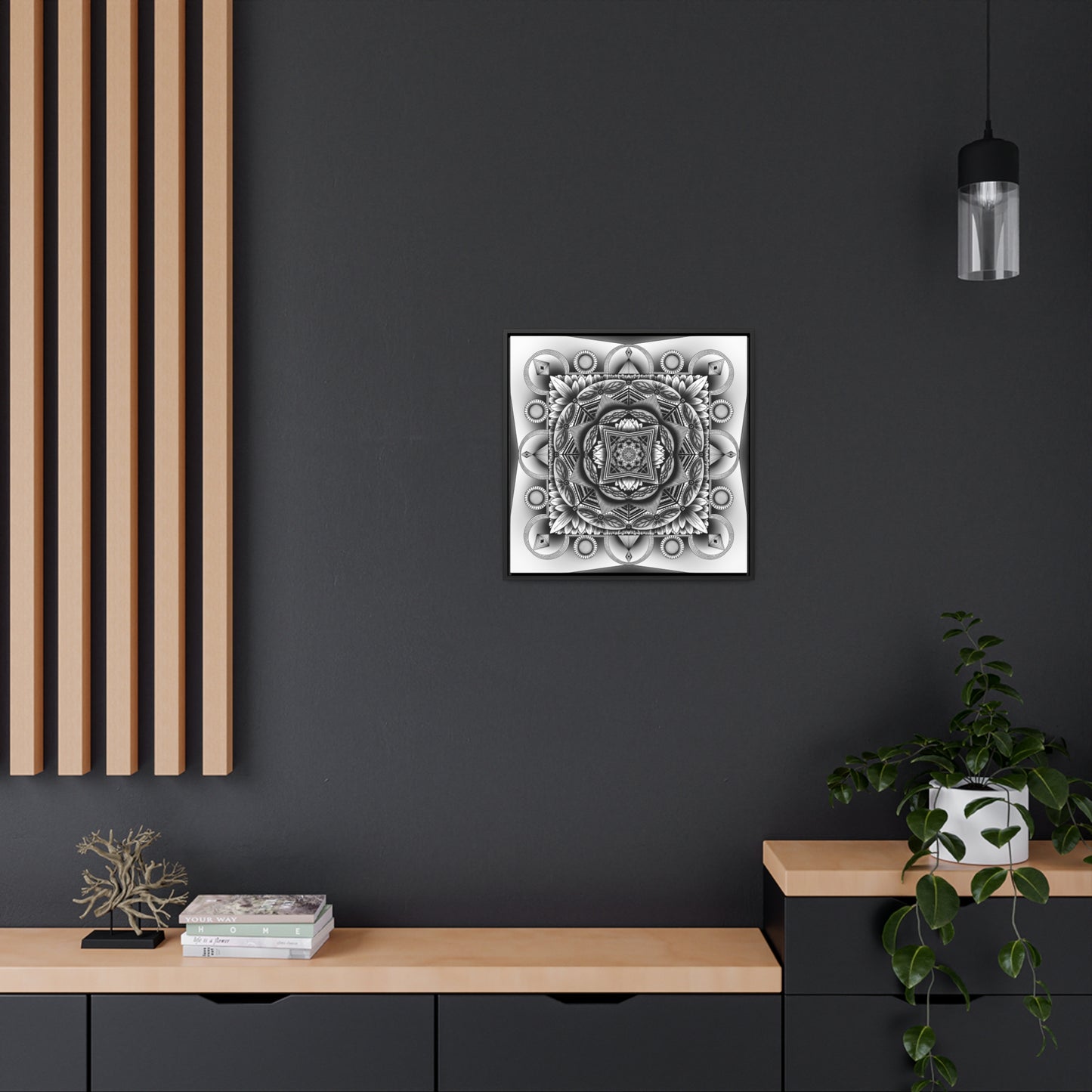 Square Frame Canvas Print, Black and White Mandala Artwork by Anndria, Gallery Wall Decor, Minimalist Home Decoration, Zen Meditation Gift,
