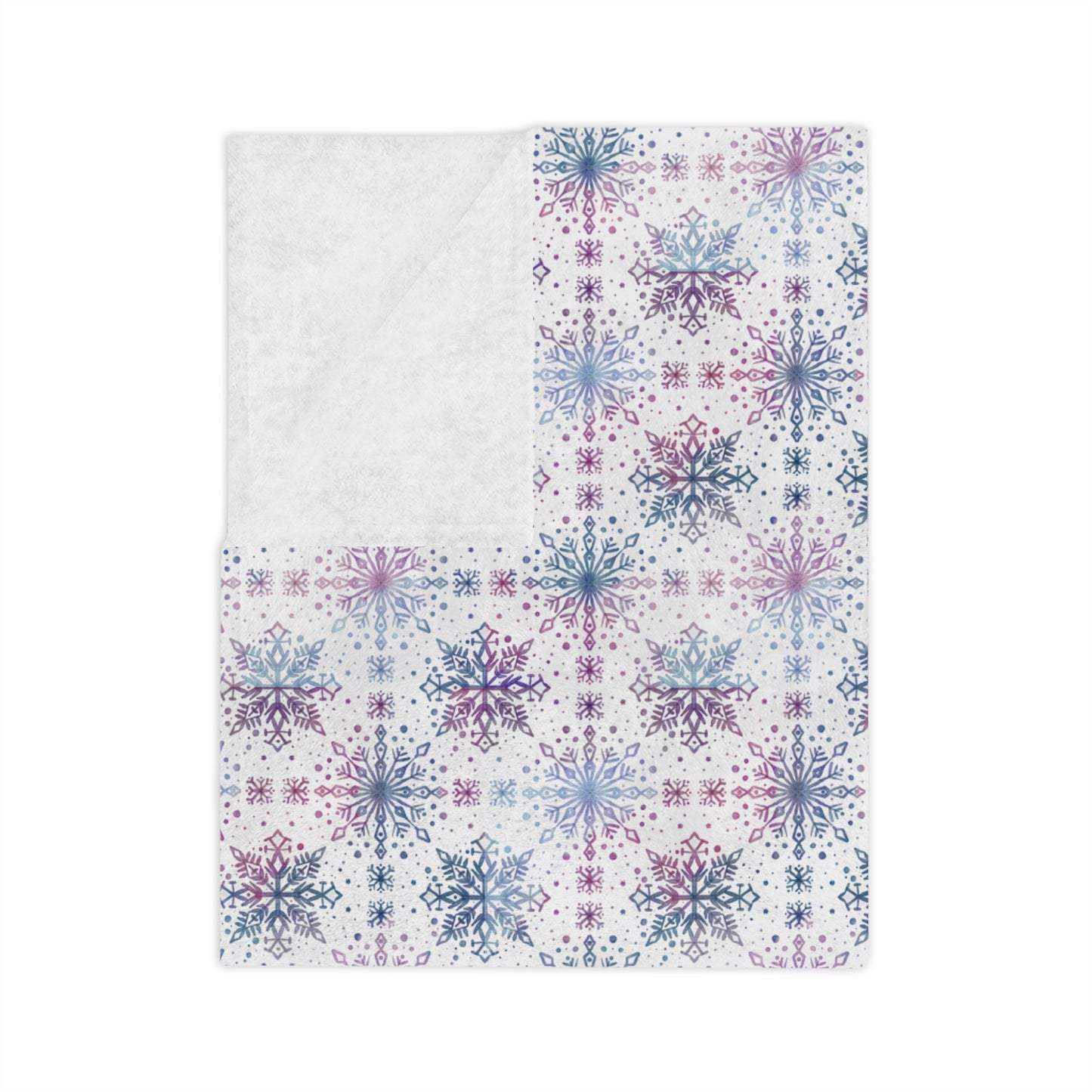 Velveteen Microfiber Blanket - Watercolor Snowflake Design by Anndria - Blue, Pink and Purple