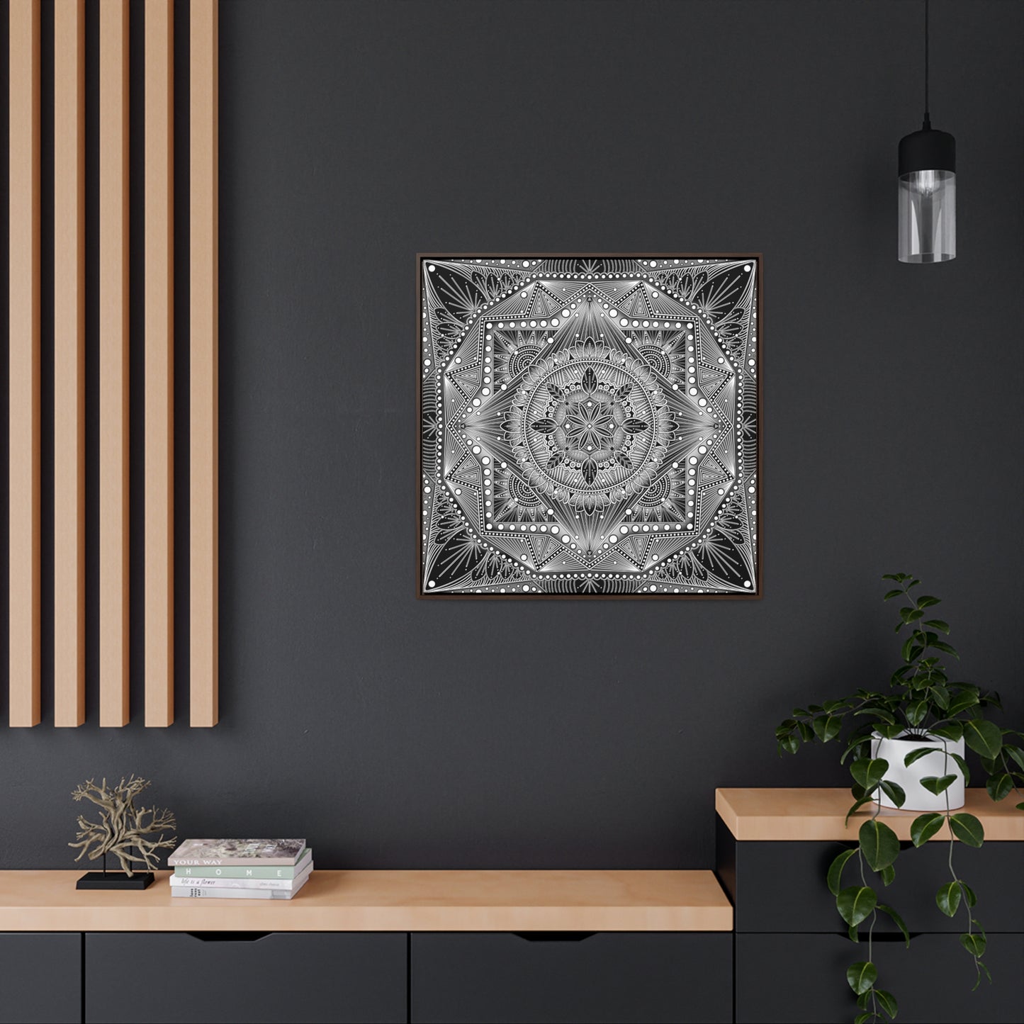 Square Frame Canvas Print, Black and White Mandala Artwork by Anndria, Gallery Wall Decor, Minimalist Home Decoration, Zen Meditation Gift,