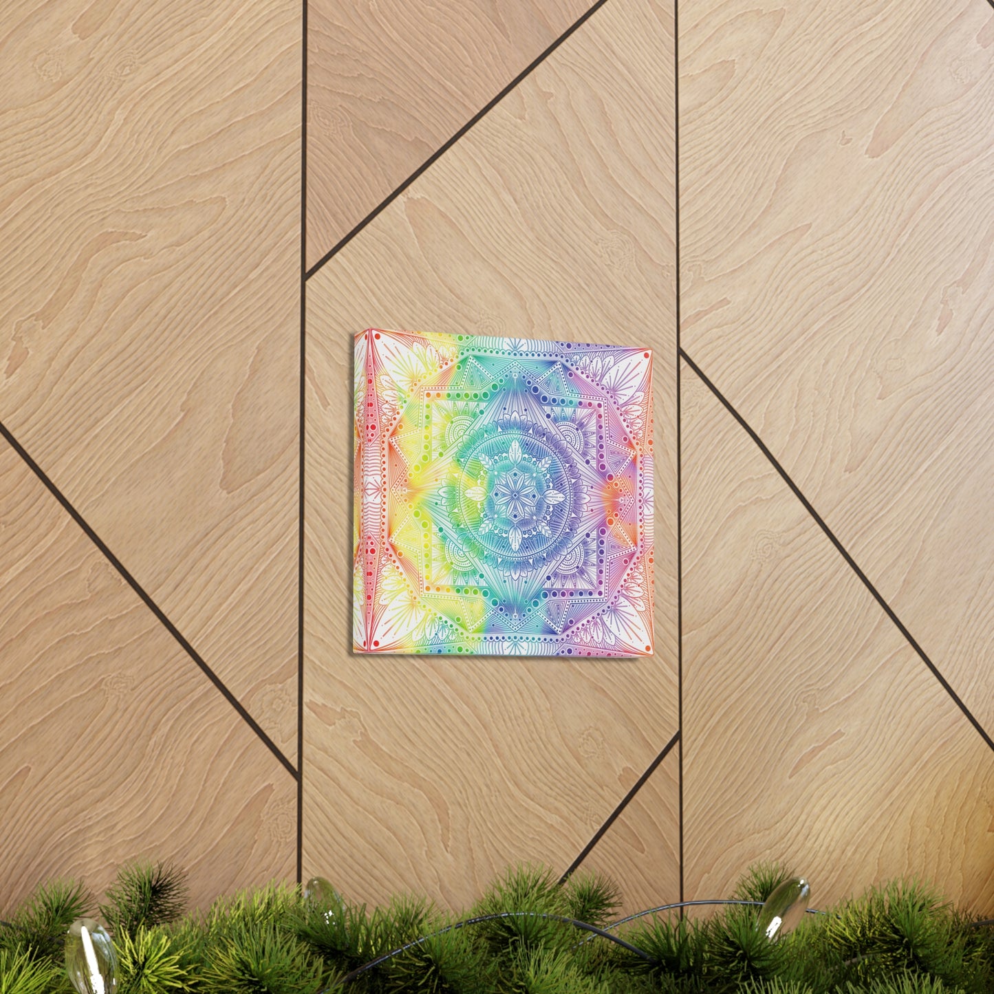 Canvas Wall Art, Rainbow Holographic Psychedelic Mandala by Anndria, Home Decor, Wall Decor, Art Print, Boho Wall Hanging, Hippie Wall