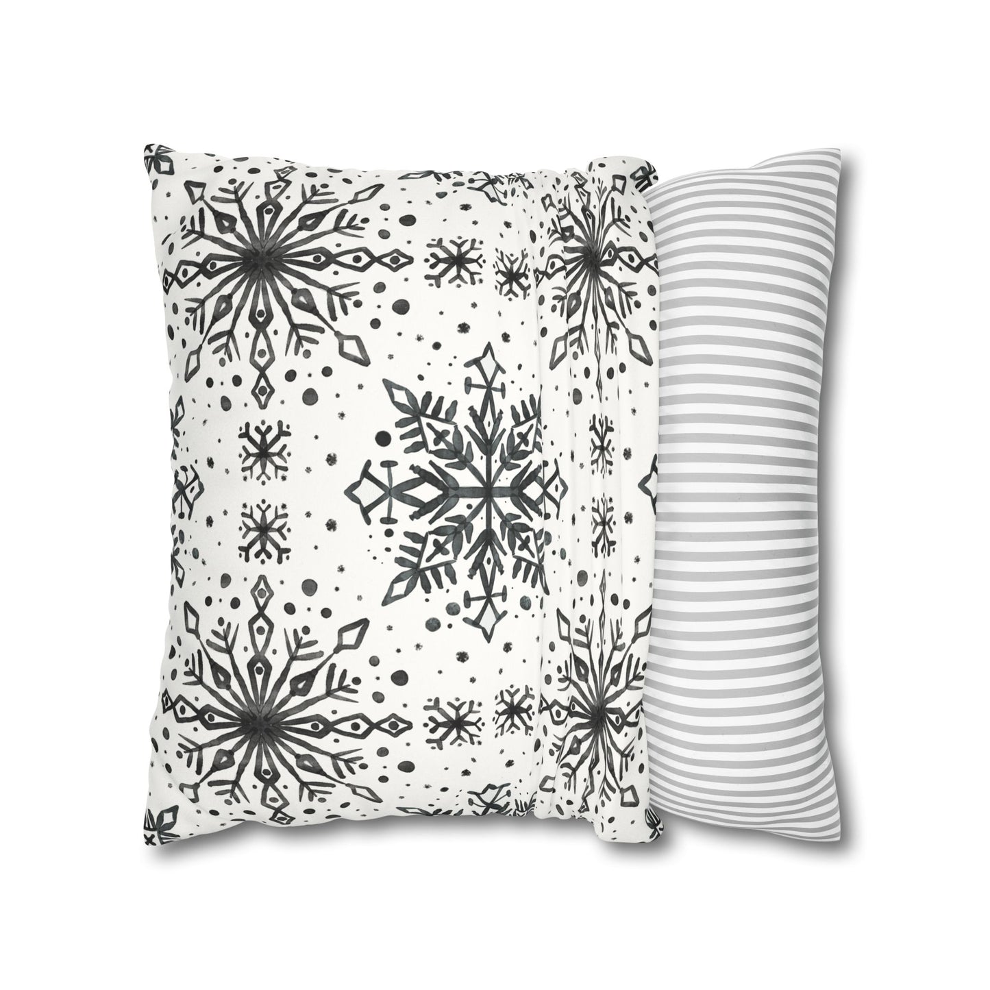 Pillowcase Watercolor Snowflake Design - Black and White