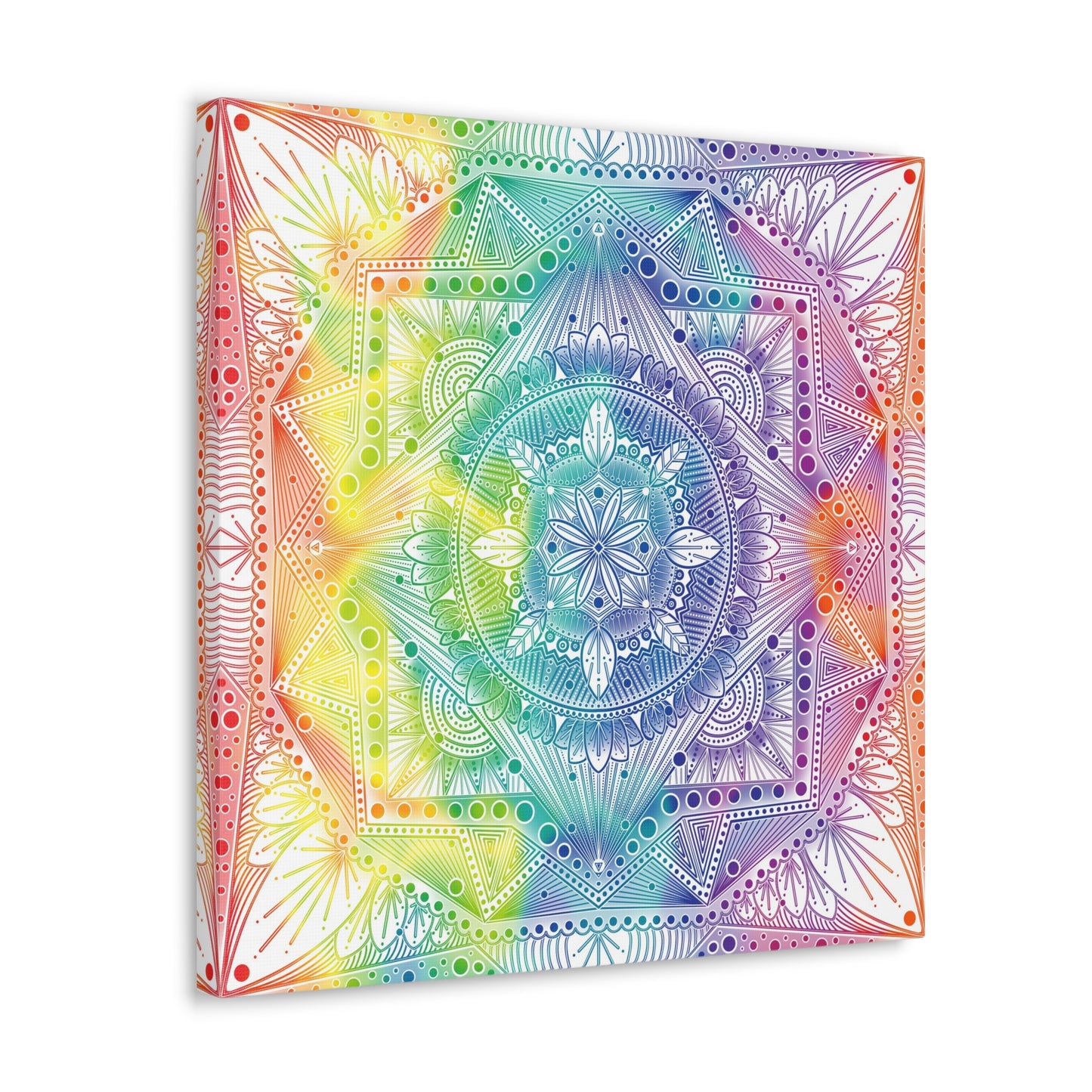 Canvas Wall Art, Rainbow Holographic Psychedelic Mandala by Anndria, Home Decor, Wall Decor, Art Print, Boho Wall Hanging, Hippie Wall