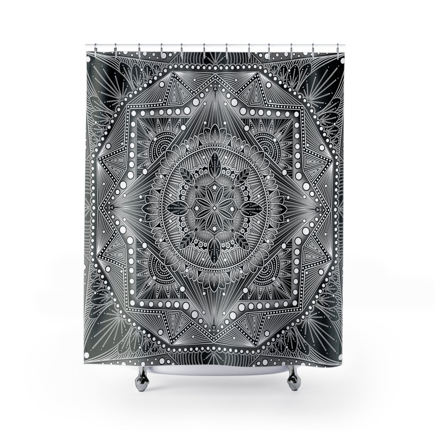 Shower Curtains - Monochrome, black-and-white Mandala Design by Anndria, Bathroom Decor, Waterproof Curtain, Bath Accessory, Boho Home