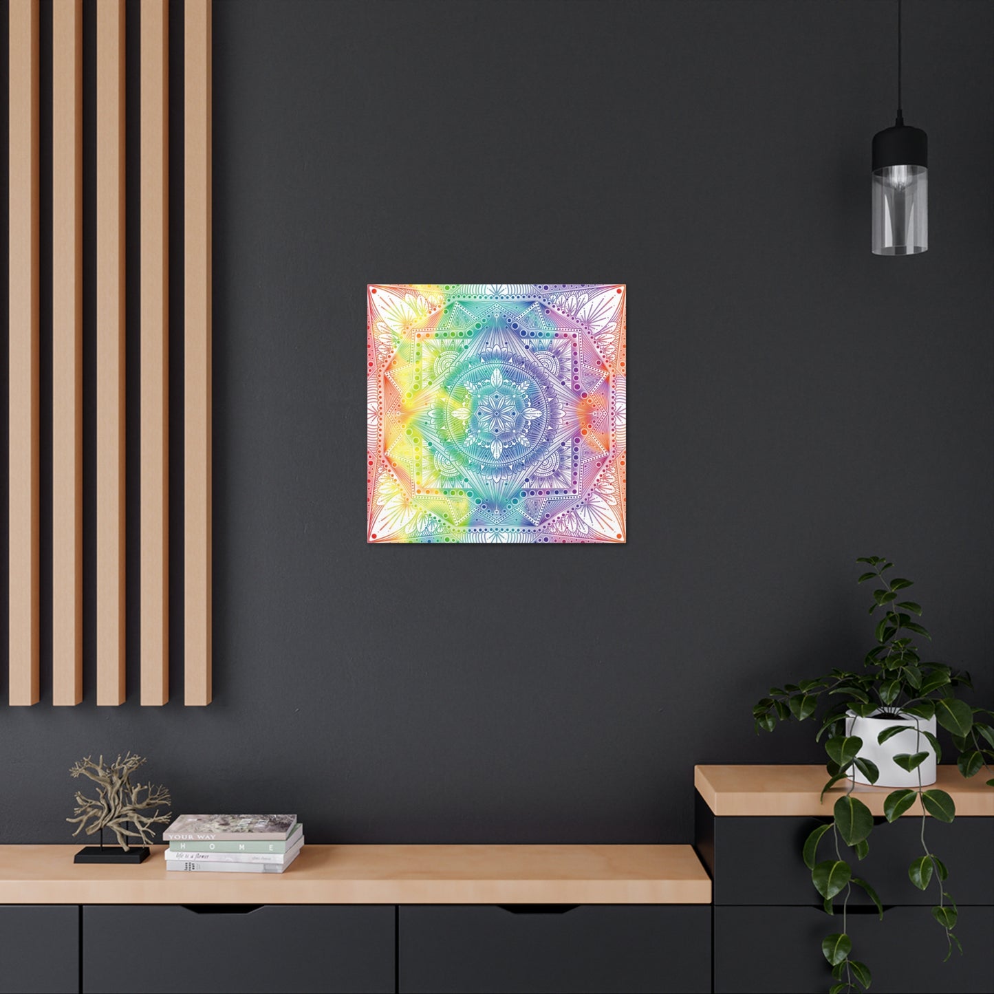 Canvas Wall Art, Rainbow Holographic Psychedelic Mandala by Anndria, Home Decor, Wall Decor, Art Print, Boho Wall Hanging, Hippie Wall