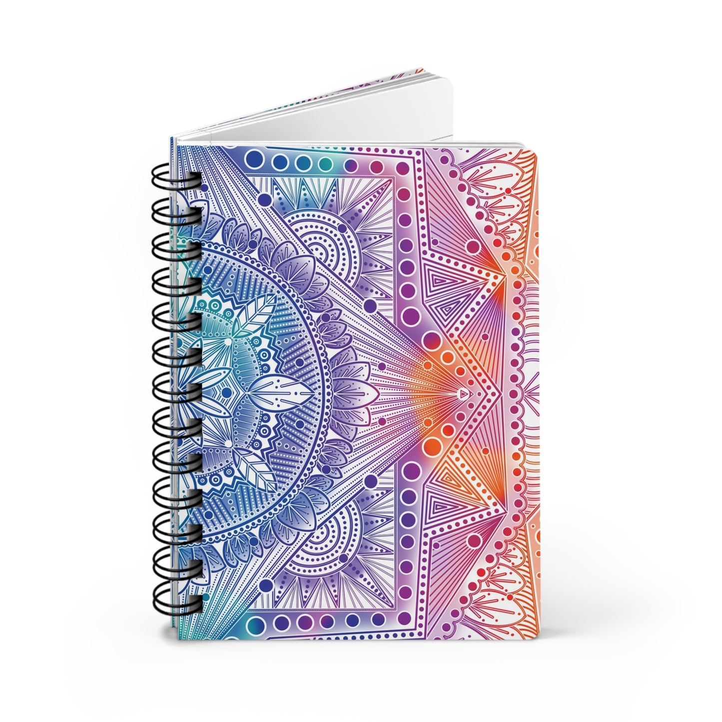 Psychedelic Spiral Bound Journal, Rainbow Mandala Design, Holographic Artwork by Anndria, Notebook, Sketchbook, Diary, Writing Journal,