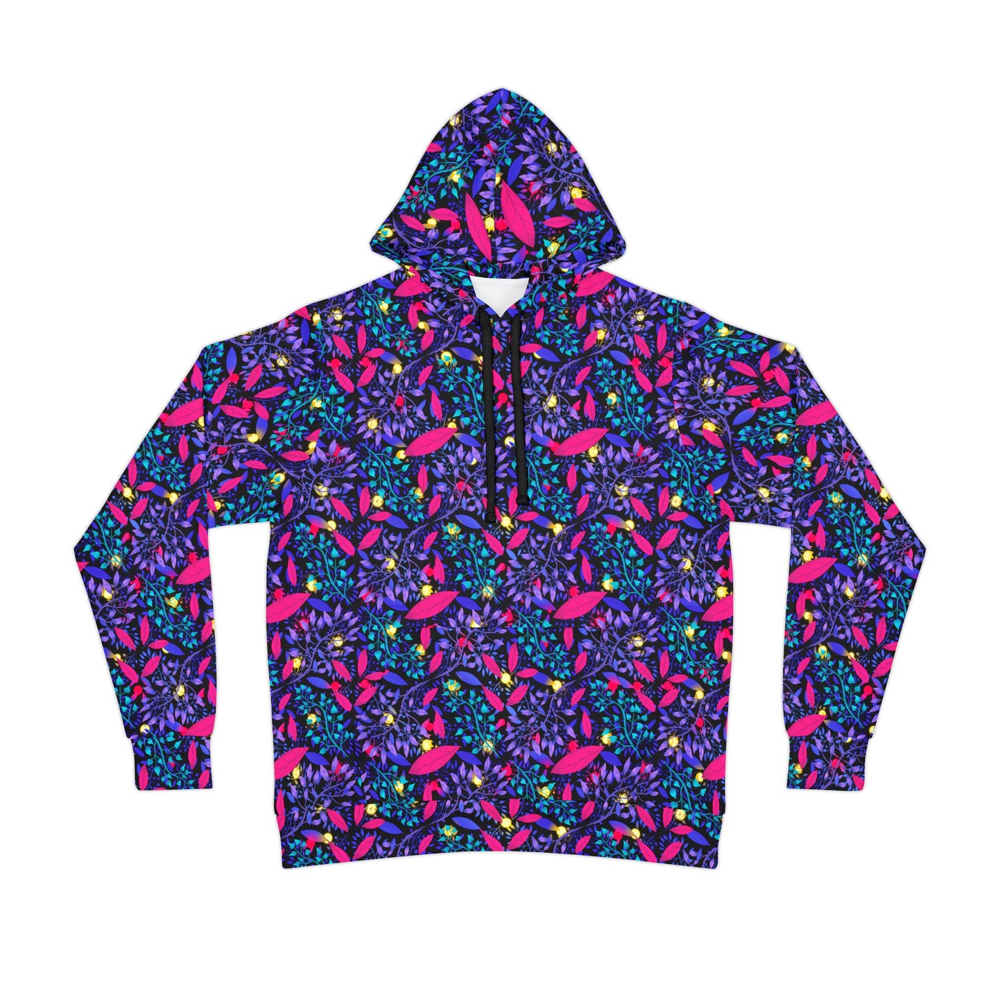 Neon Night Athletic Hoodie with Botanical Pattern by Anndria
