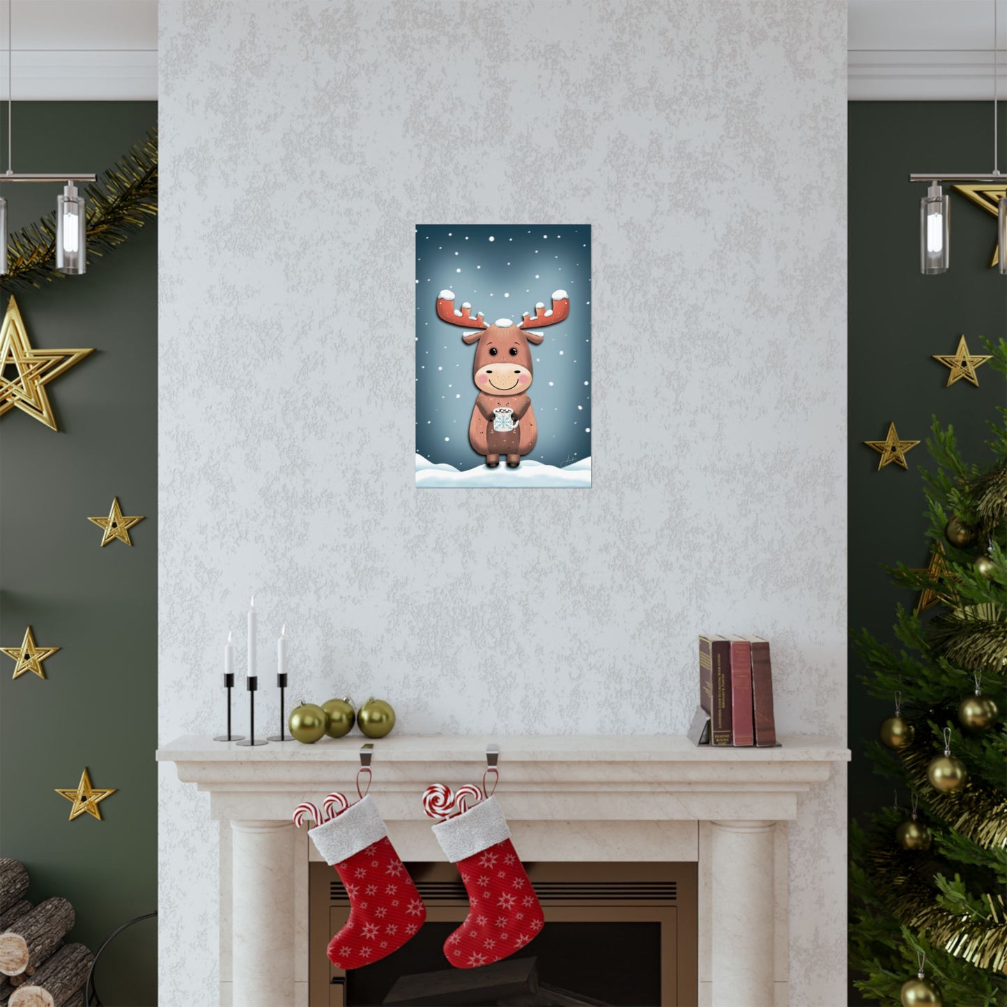 Moose Poster, Rustic Home Decor, Winter Wall Art, Frosty Sips Print, Christmas Gift, Animal Art Print, Wildlife Art, Vertical Poster