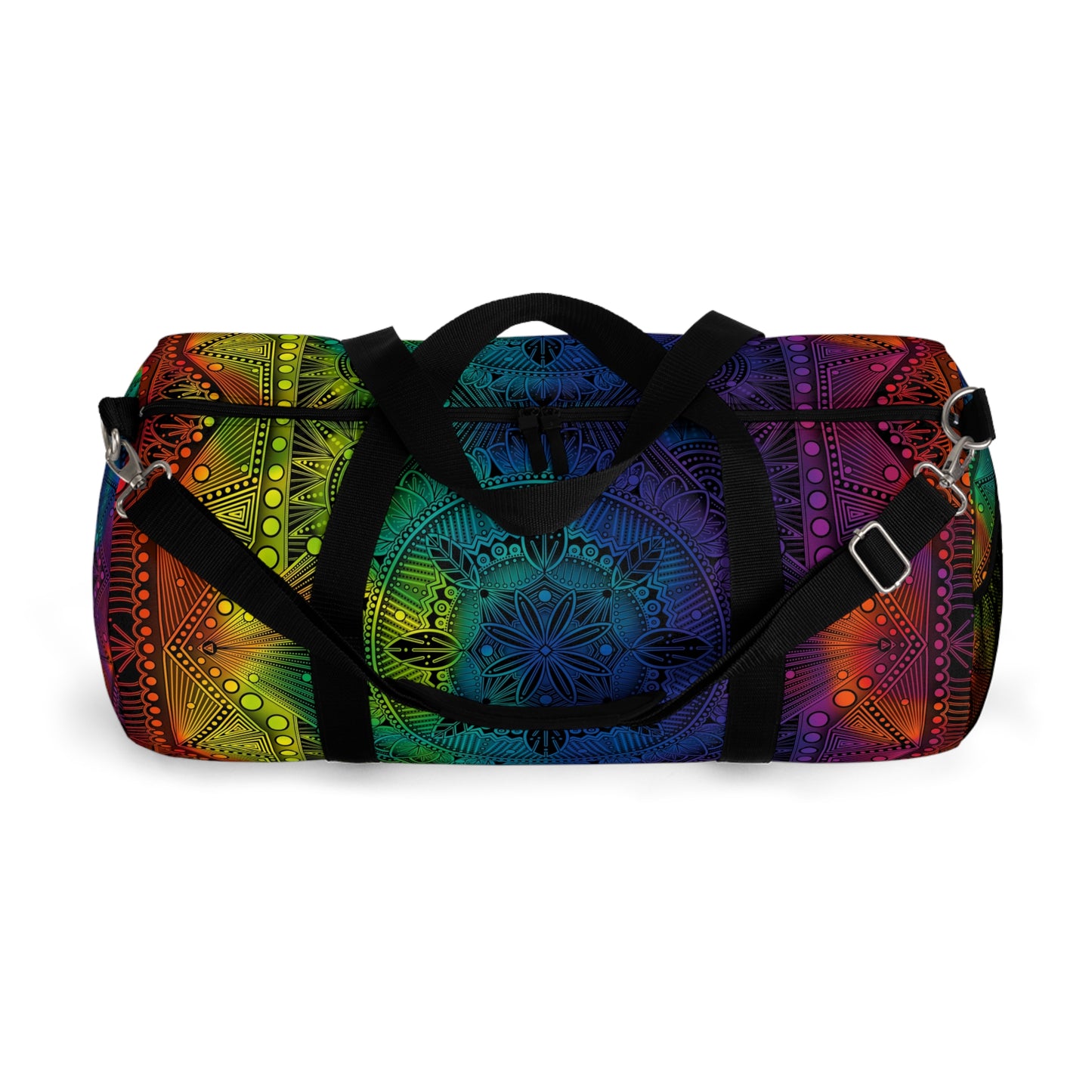 Rainbow Mandala Duffel Bag, Holographic Hiking Gym Weekend Travel Accessories, Custom Anndria Design, Unique Yoga Fitness Tote, Boho