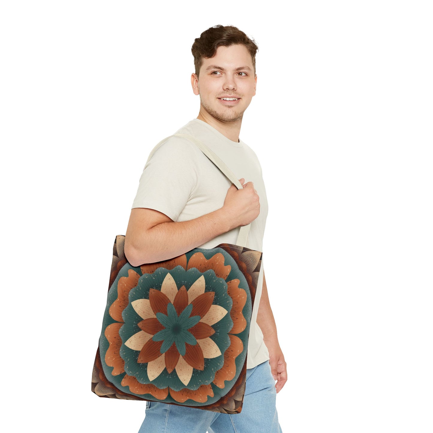 Harvest Harmony Mandala Tote Bag, Fall Vibes Market Bag, Boho Eco-Friendly Shopping Tote, Mandala Print Shoulder Bag, Hippie Reusable
