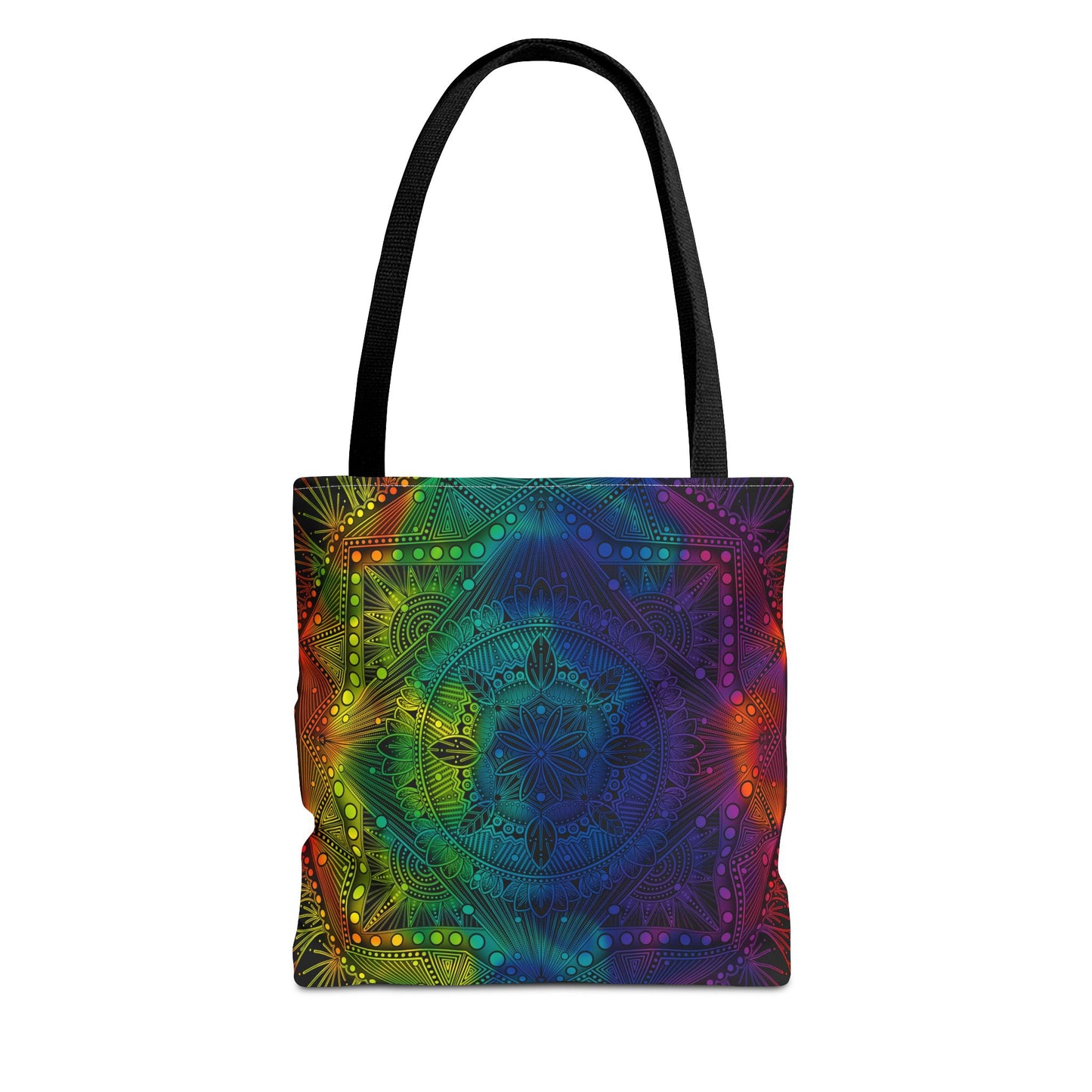 Holographic Mandala Tote Bag - Rainbow Custom Design by Anndria, Unique Shoulder Handbag for Women, Colorful Beach Carryall, Boho Shopping