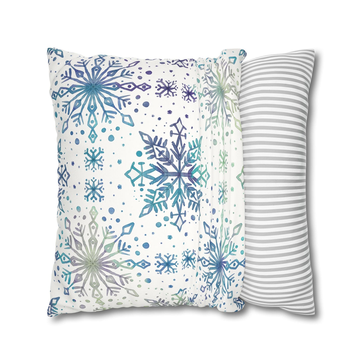 Pillowcase Watercolor Snowflake Design - Frosty teal, purple and green