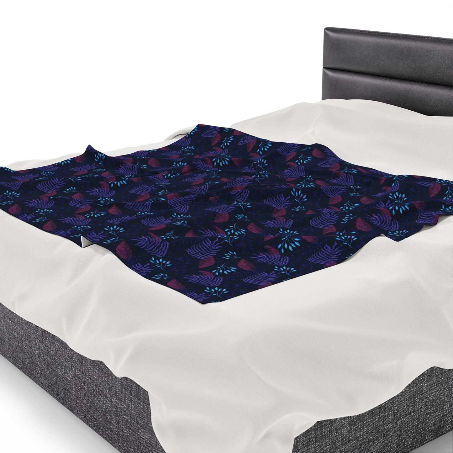 Plush Blanket - Purple and Blue Botanical Pattern by Anndria