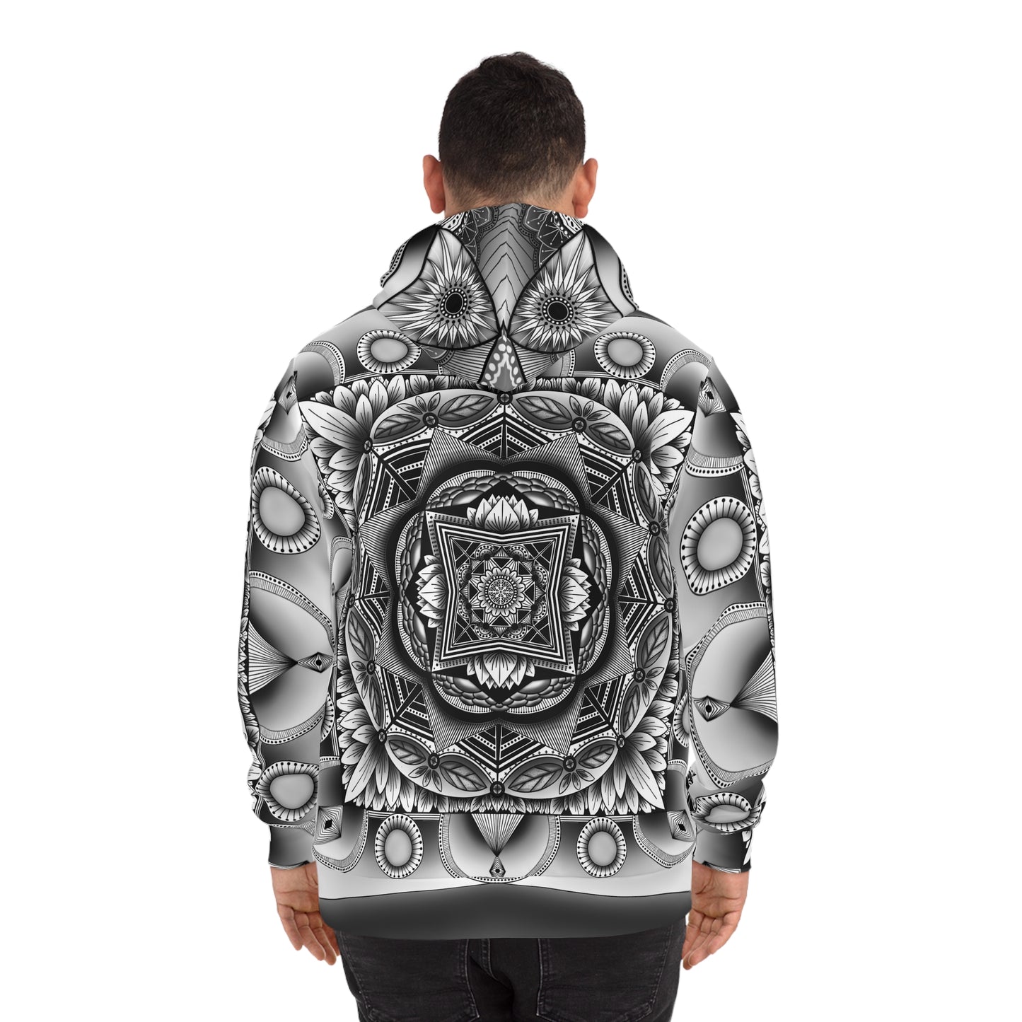 Mandala Fashion Hoodie, Hand-Drawn Black and White Artwork, Anndria Design, Boho Chic Sweatshirt, Unique Hooded Top, Trendy Pullover, Cozy