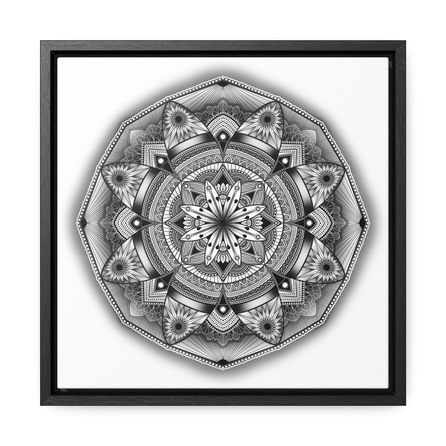 Square Frame Canvas Print, Black and White Mandala Artwork by Anndria, Gallery Wall Decor, Minimalist Home Decoration, Zen Meditation Gift,