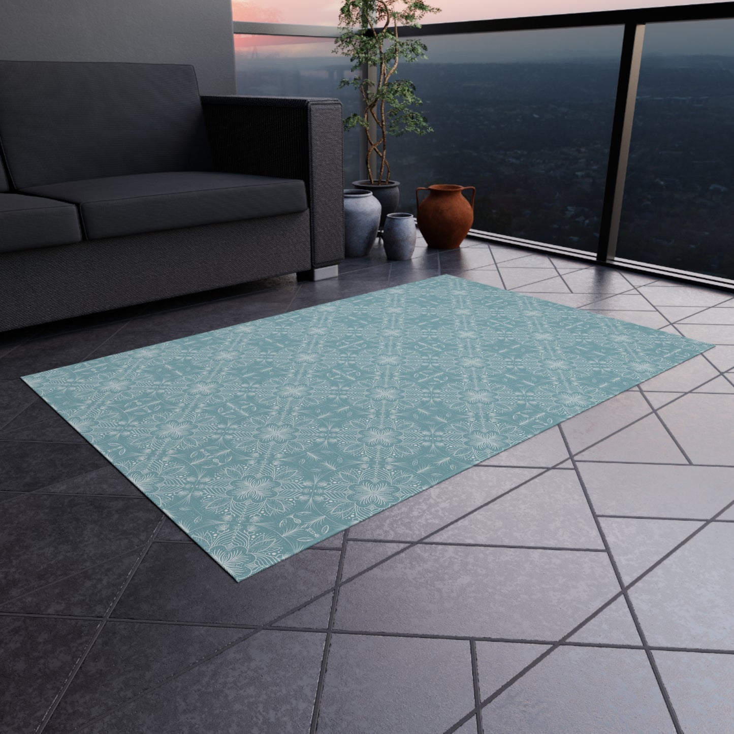 Elegant Outdoor Rug - Floral Pattern for Patio & Garden Decor