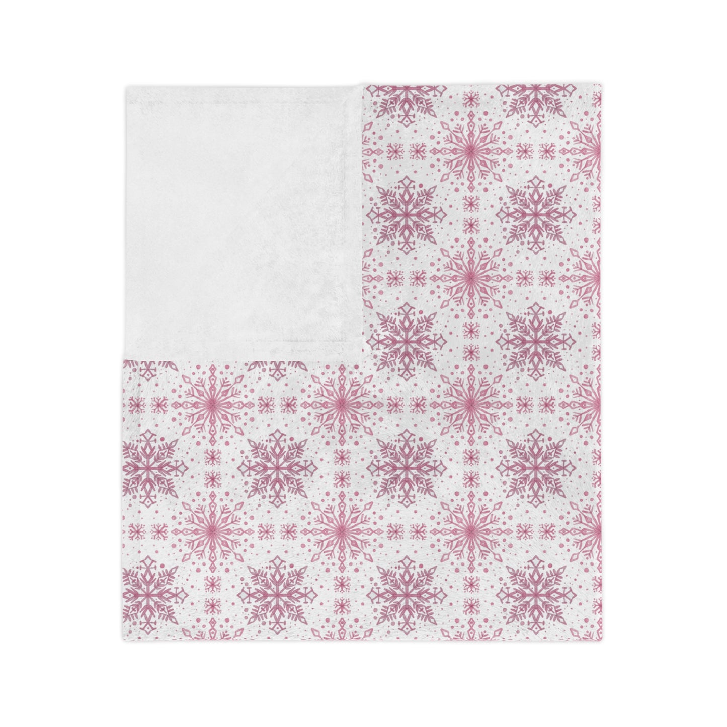 Velveteen Microfiber Blanket - Watercolor Snowflake Design by Anndria - Pink and White