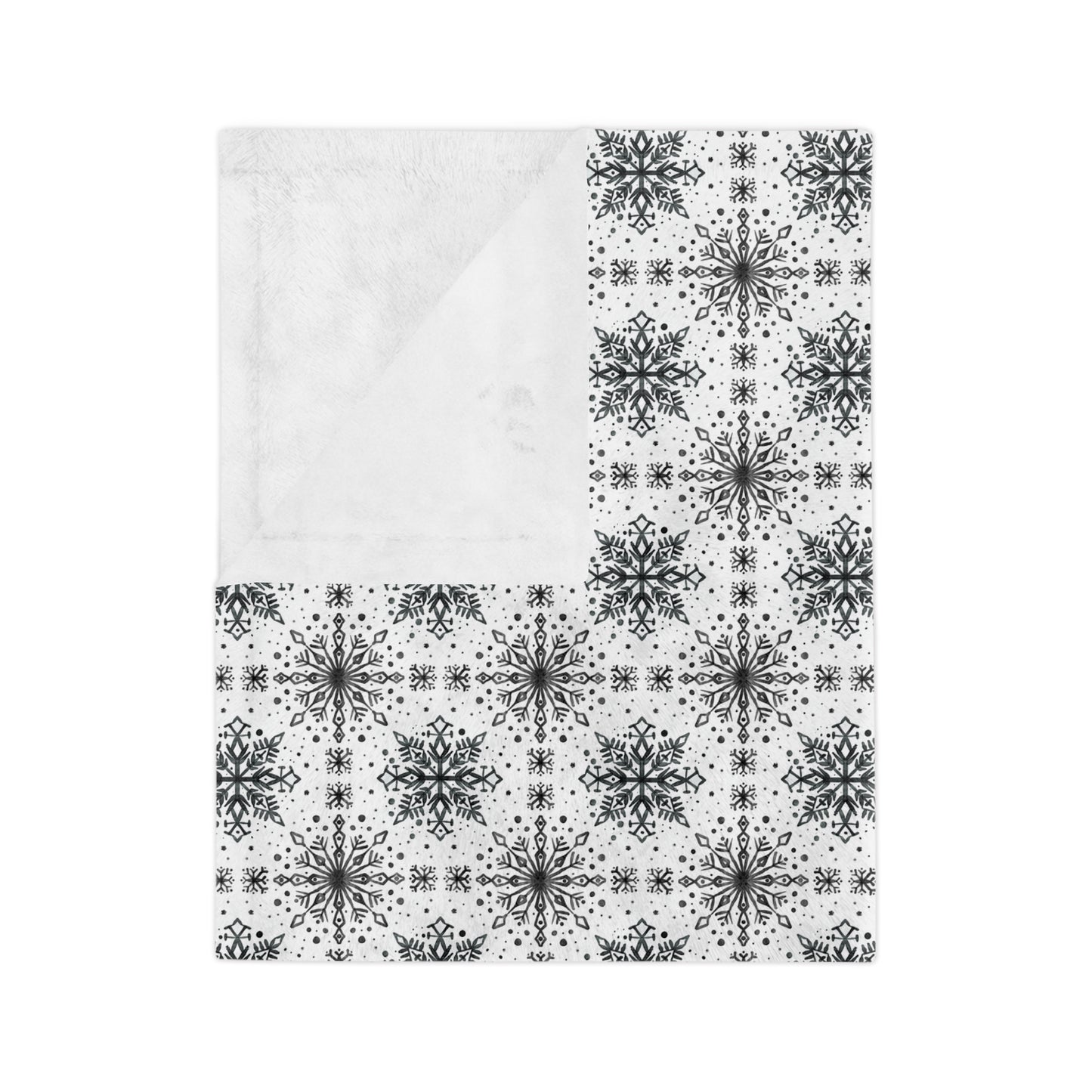 Velveteen Microfiber Blanket - Watercolor Snowflake Design by Anndria - Black and White