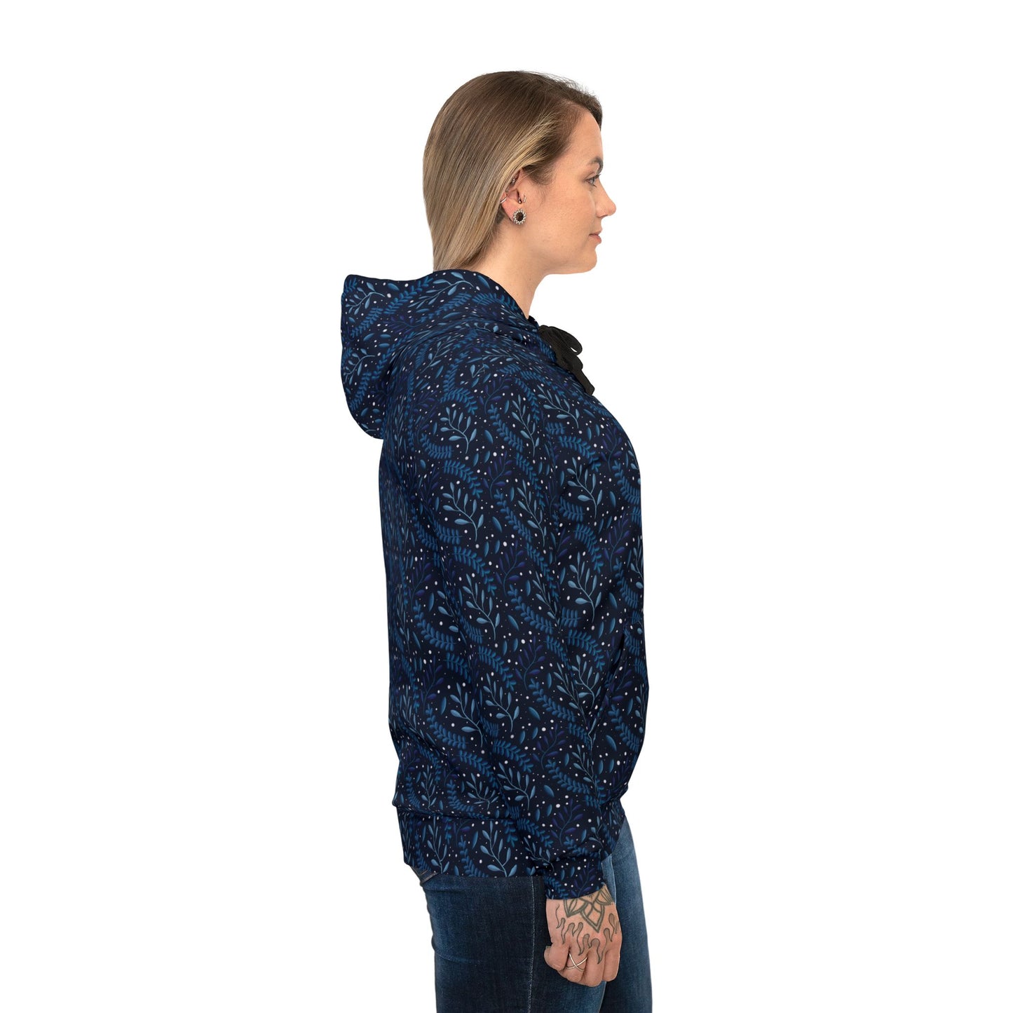 Midnight Blue Forest Athletic Hoodie by Anndria