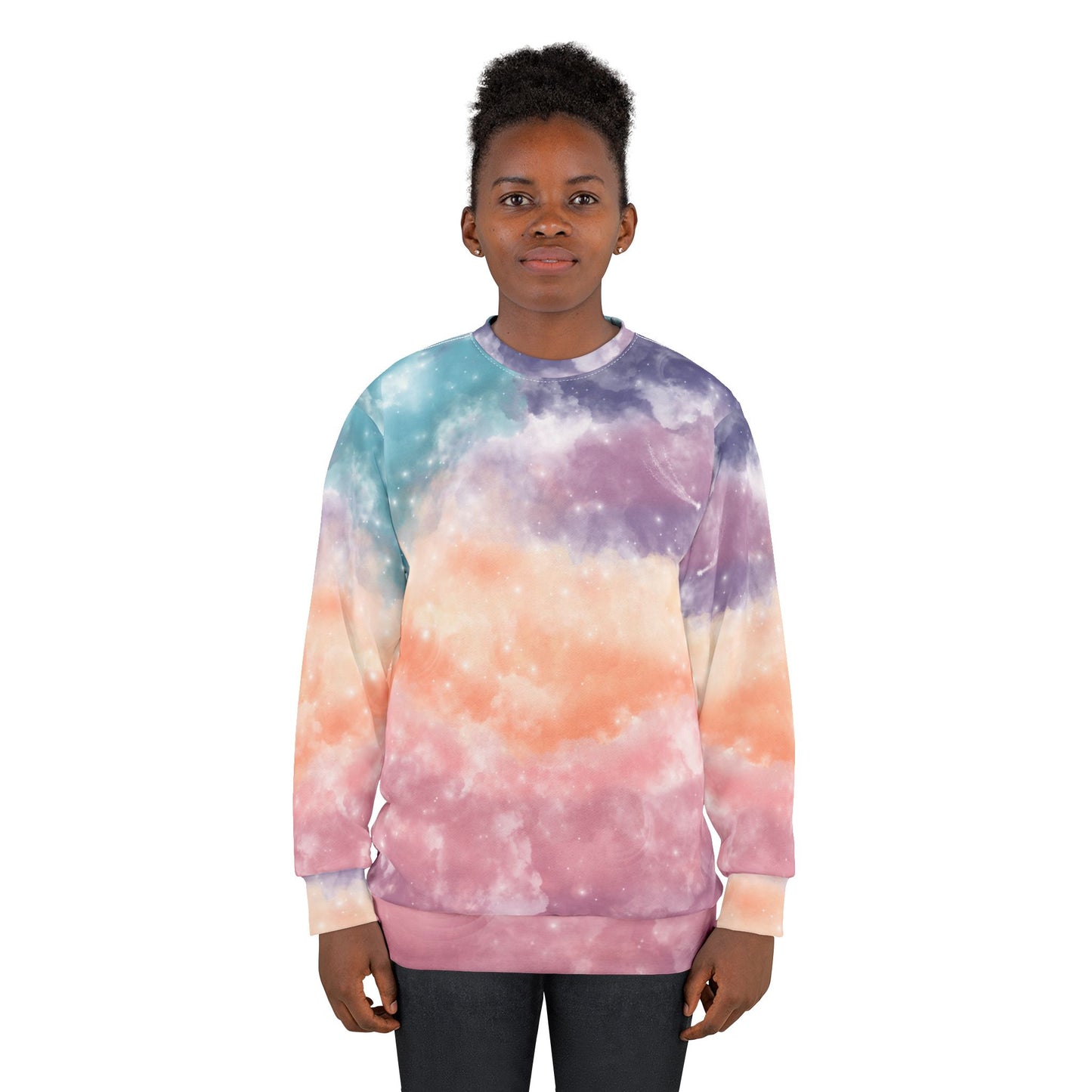 Cosmic Whispers Crewneck Sweatshirt | All-Over Print Sweatshirt by Anndria | Unique Cosmic Art Apparel