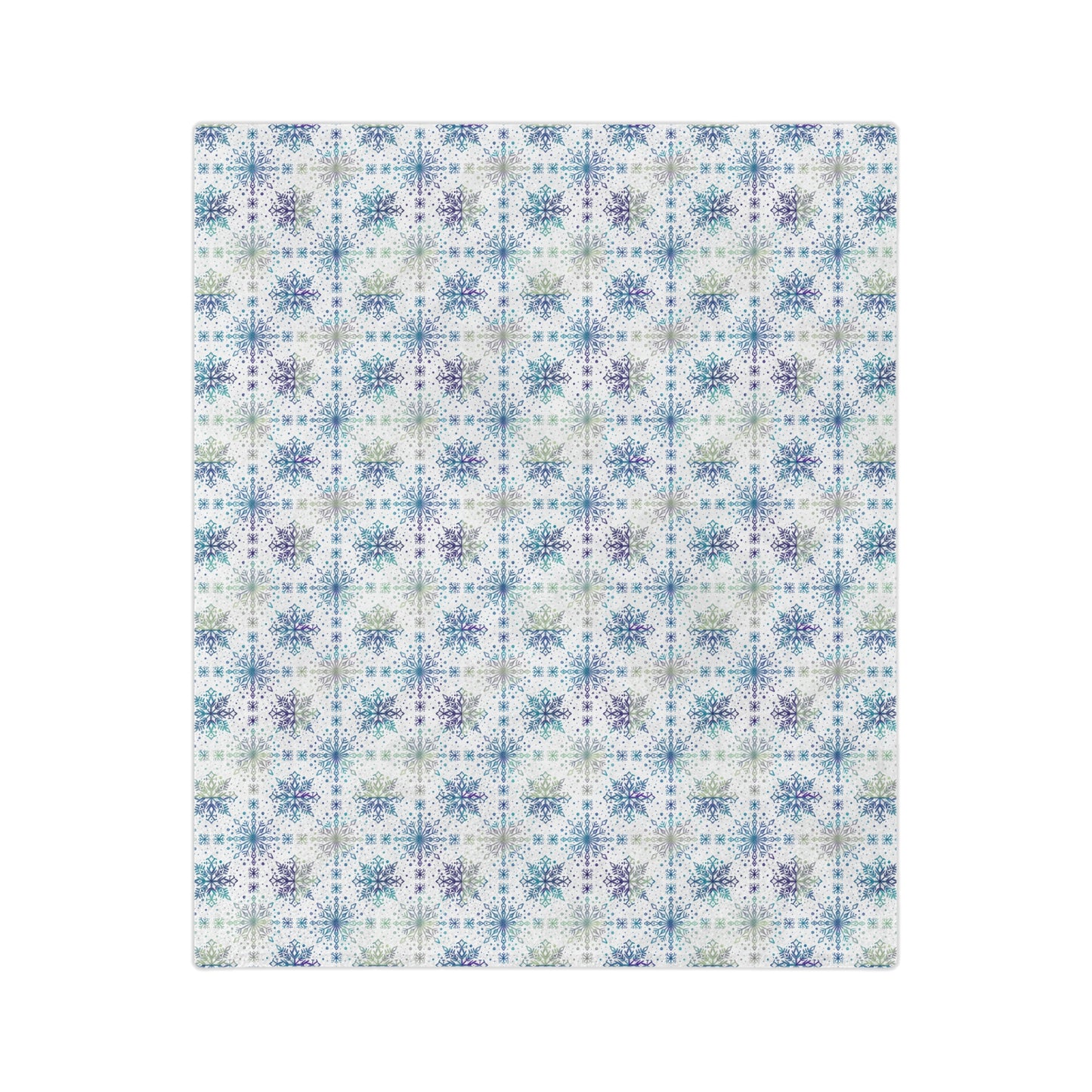Velveteen Microfiber Blanket - Watercolor Snowflake Design by Anndria - Frosty teal, purple and green