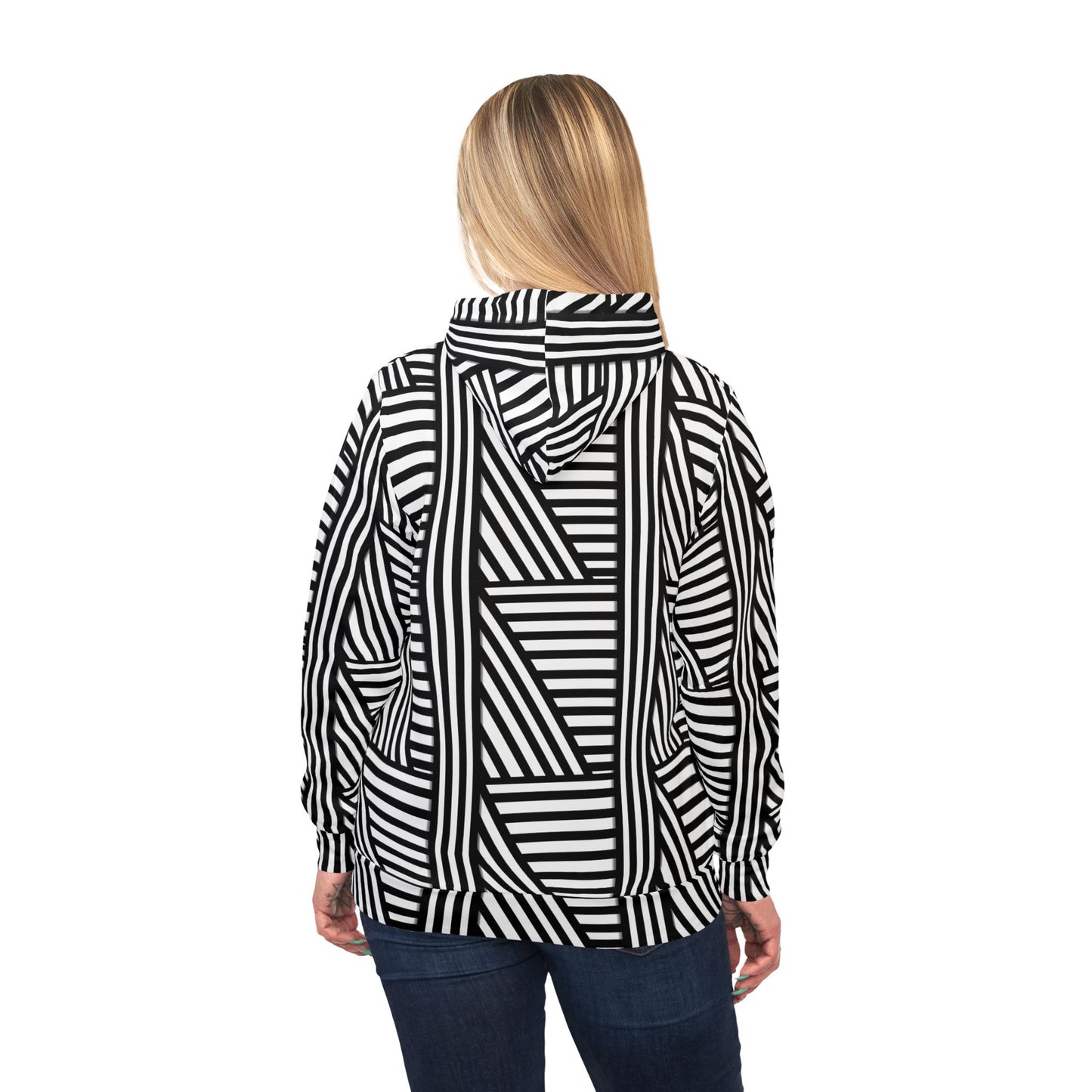 Stylish Striped Athletic Hoodie - Modern Black & White Design for Active Lifestyles