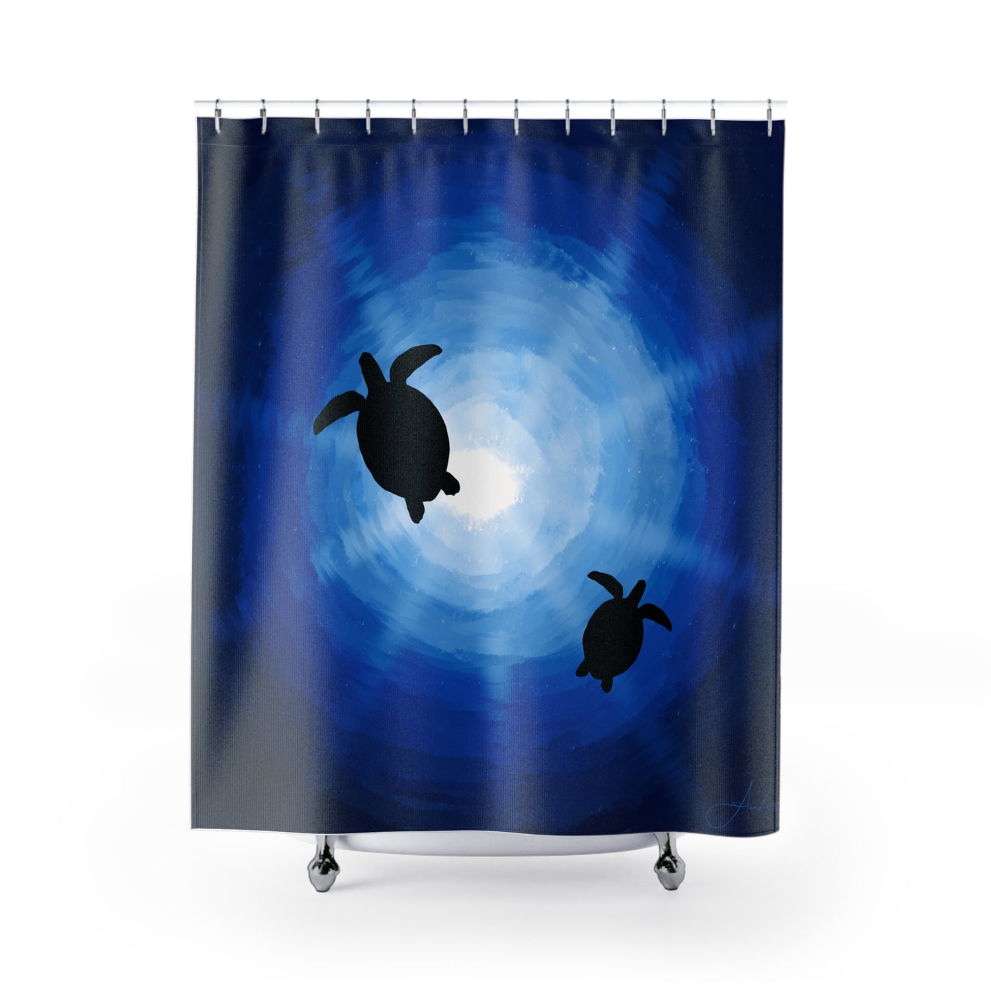 Shower Curtains - Sea Turtles Swimming Hand Drawn by Anndria