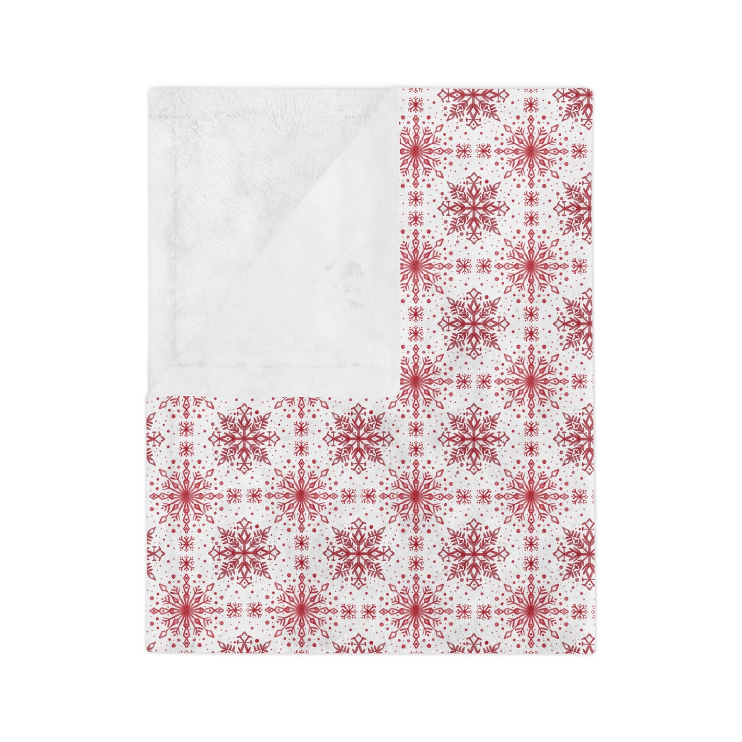 Velveteen Microfiber Blanket - Watercolor Snowflake Design by Anndria - Red and White