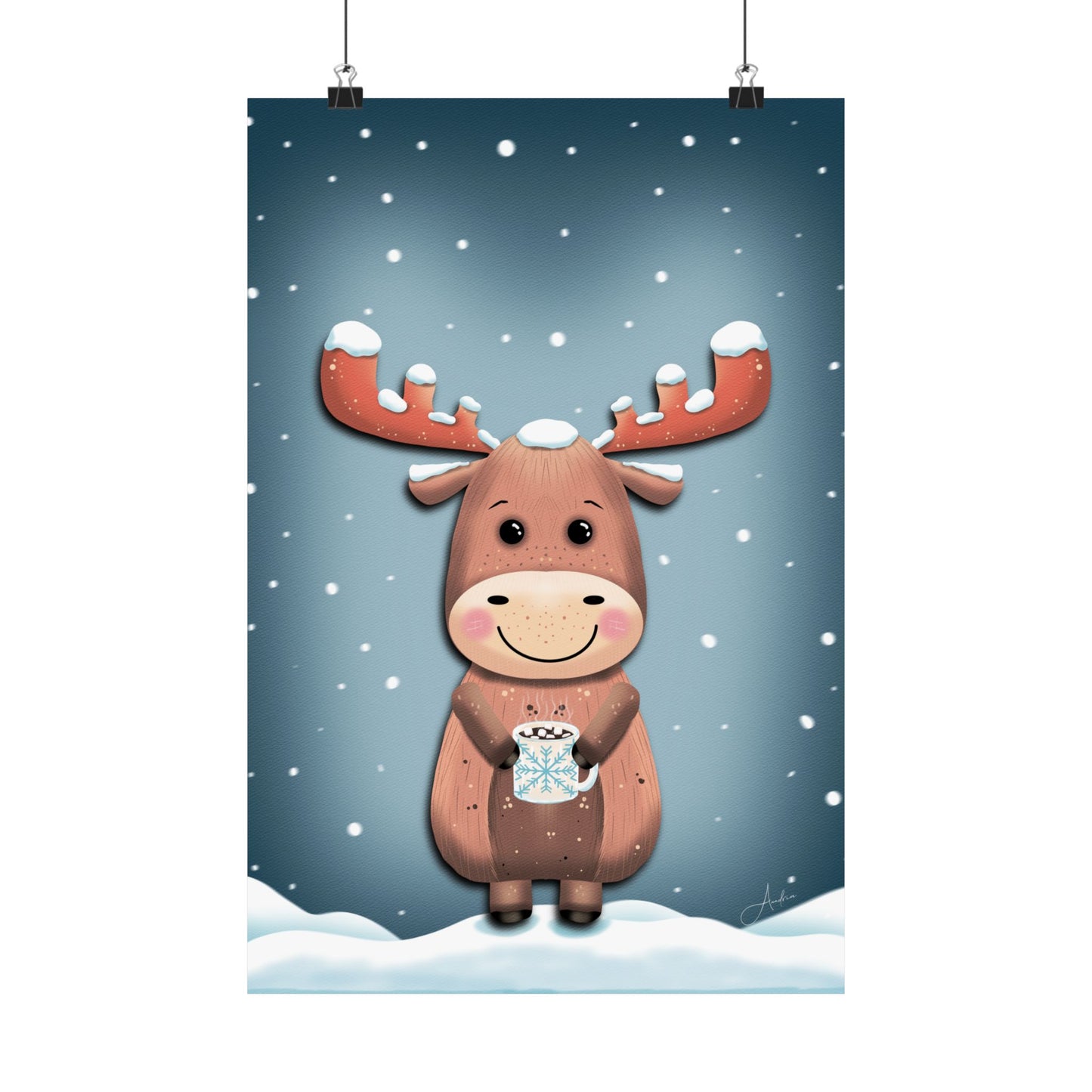 Moose Poster, Rustic Home Decor, Winter Wall Art, Frosty Sips Print, Christmas Gift, Animal Art Print, Wildlife Art, Vertical Poster