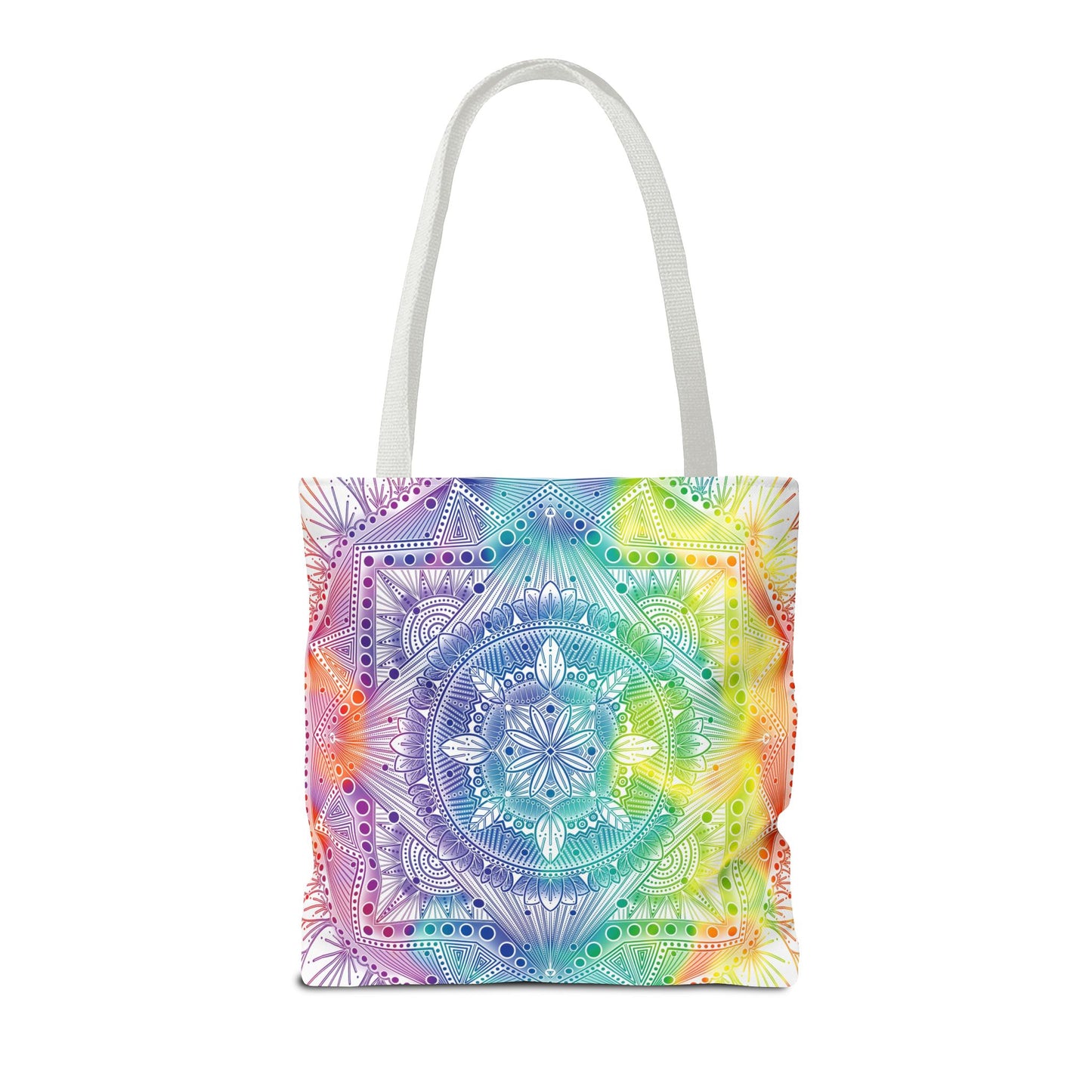 Holographic Mandala Tote Bag - Rainbow Custom Design by Anndria, Unique Shoulder Handbag for Women, Colorful Beach Carryall, Boho Shopping