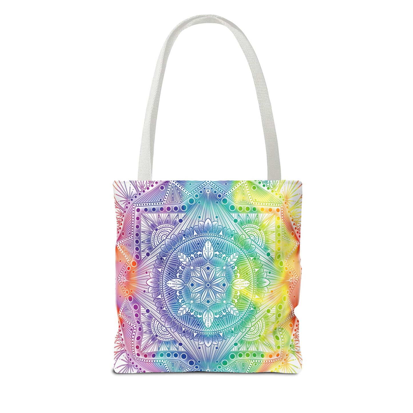 Holographic Mandala Tote Bag - Rainbow Custom Design by Anndria, Unique Shoulder Handbag for Women, Colorful Beach Carryall, Boho Shopping