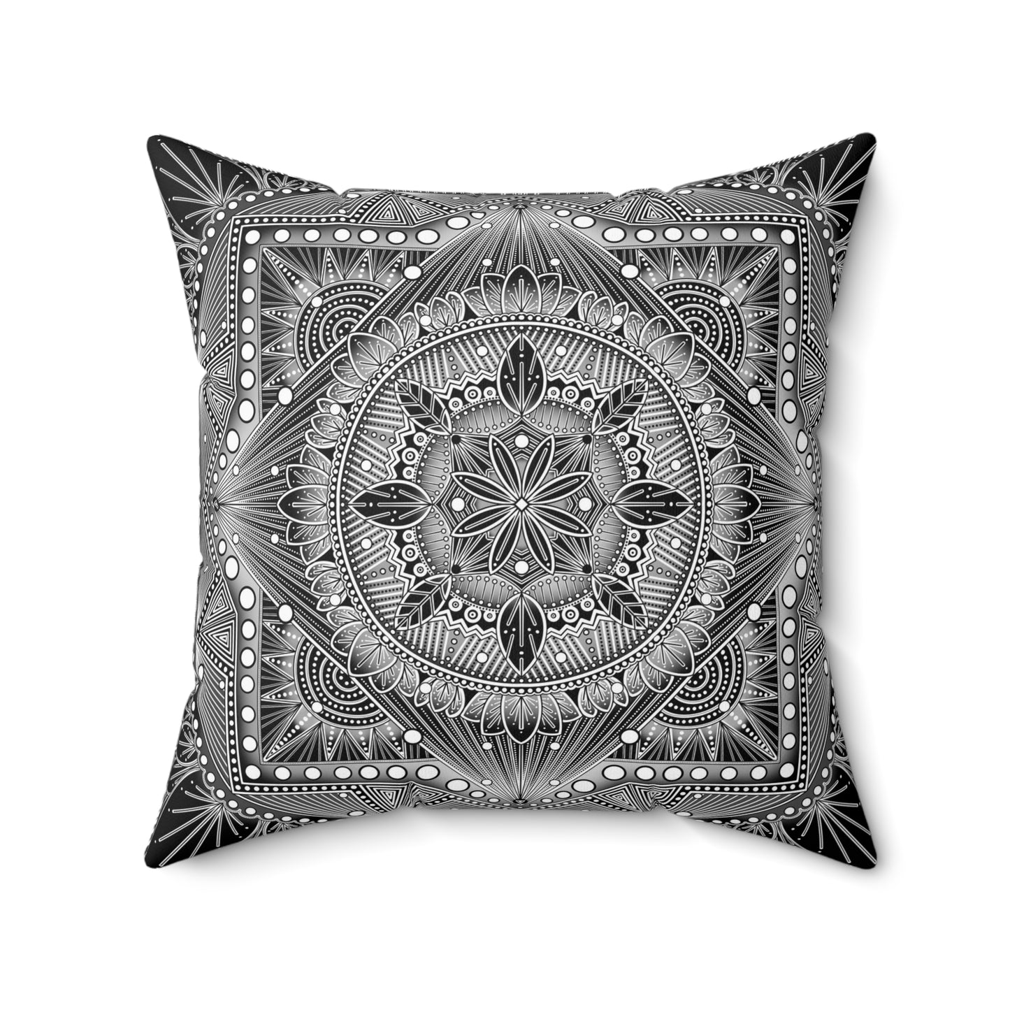 Square Pillow, Monochrome Custom Mandala Design, Faux Suede Cushion, Black and White Decorative Throw Pillow, Unique Home Accent, Boho Room