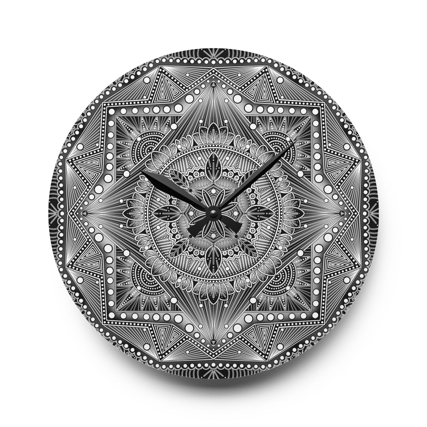 Mandala Wall Clock, Unique Acrylic Clock, Boho Home Decor, Hand Drawn Artwork, Modern Office Clock, Geometric Design Decor