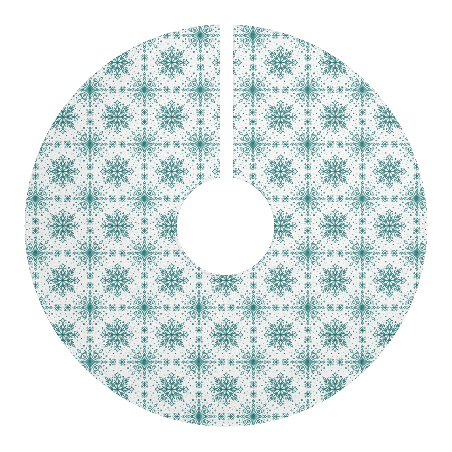 Tree Skirt - Watercolor Snowflake design by Anndria - Teal and White