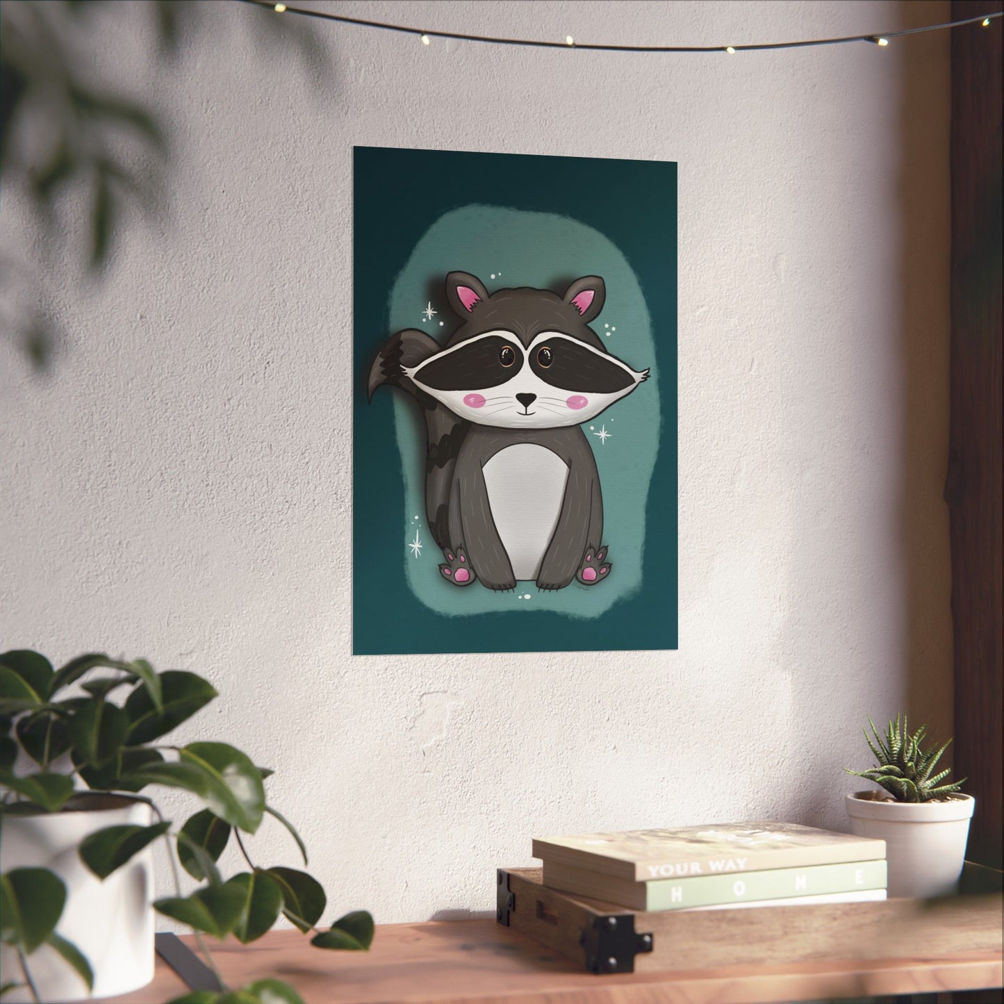Vertical Poster, Raccoon Art Print, Matte Wall Decor, Midnight Mischief by Anndria, Animal Lover Gift, Nature Illustration, Cute Home Decor,