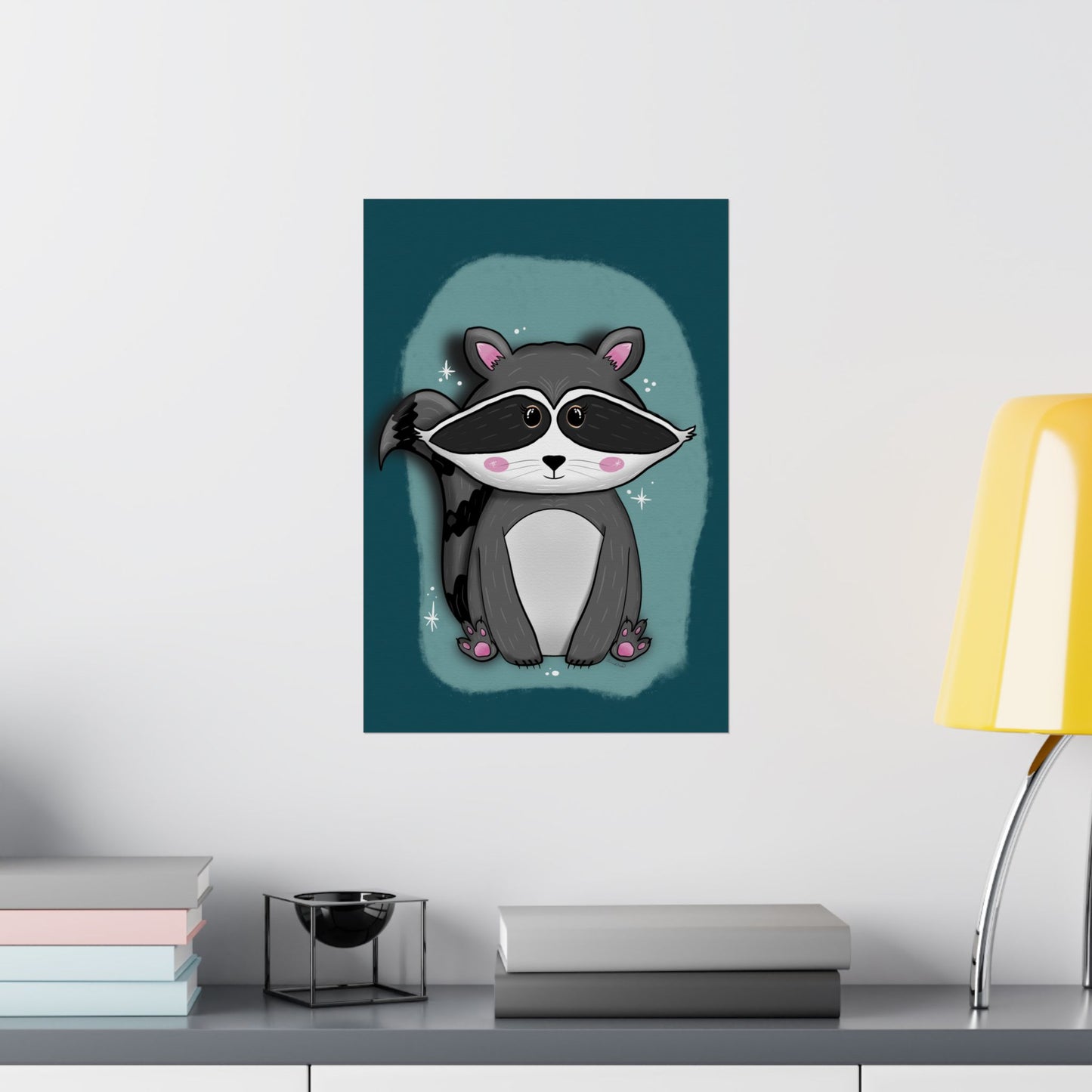 Vertical Poster, Raccoon Art Print, Matte Wall Decor, Midnight Mischief by Anndria, Animal Lover Gift, Nature Illustration, Cute Home Decor,