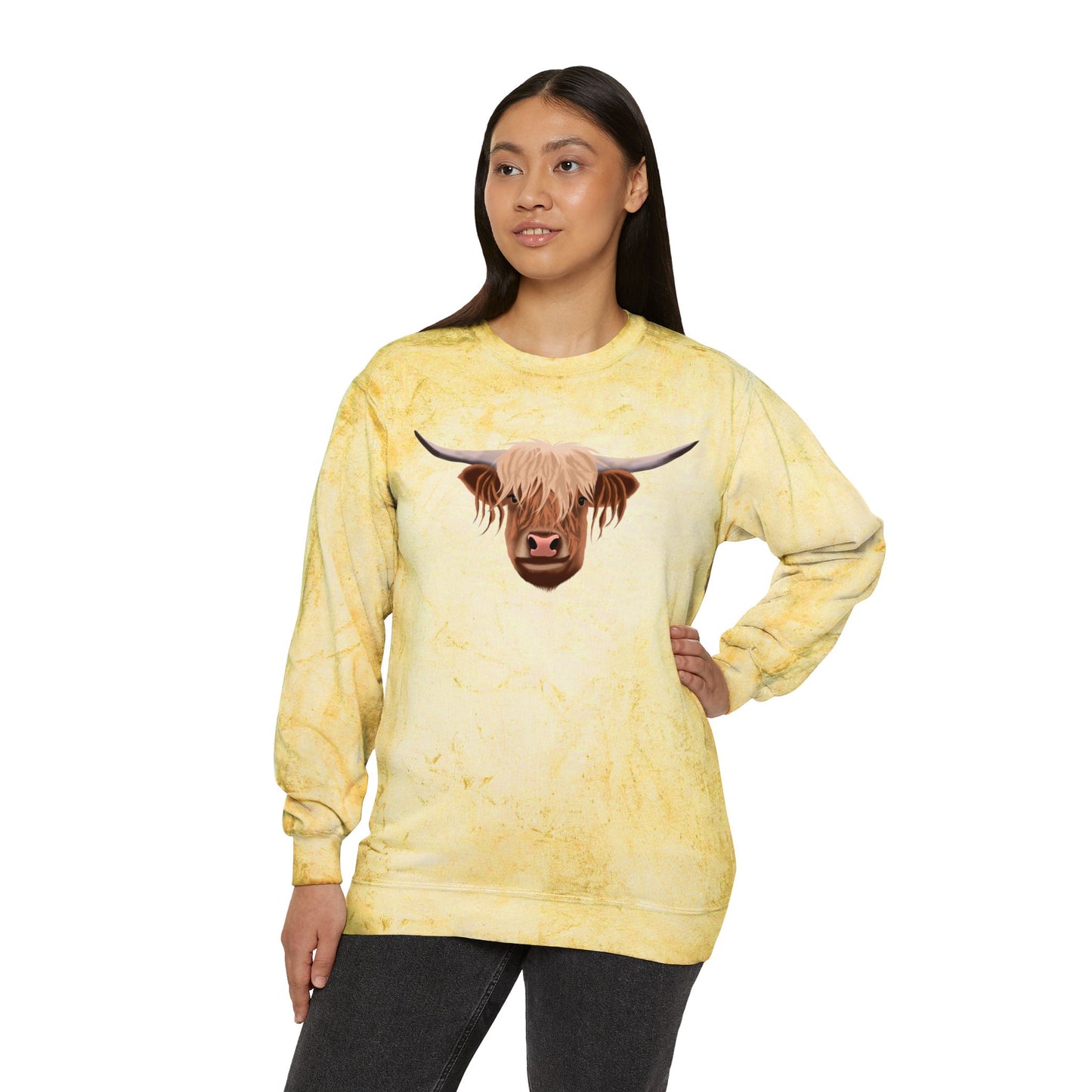 Highland Cow Color Blast Unisex Crewneck Sweatshirt - Vibrant & Cozy Apparel
