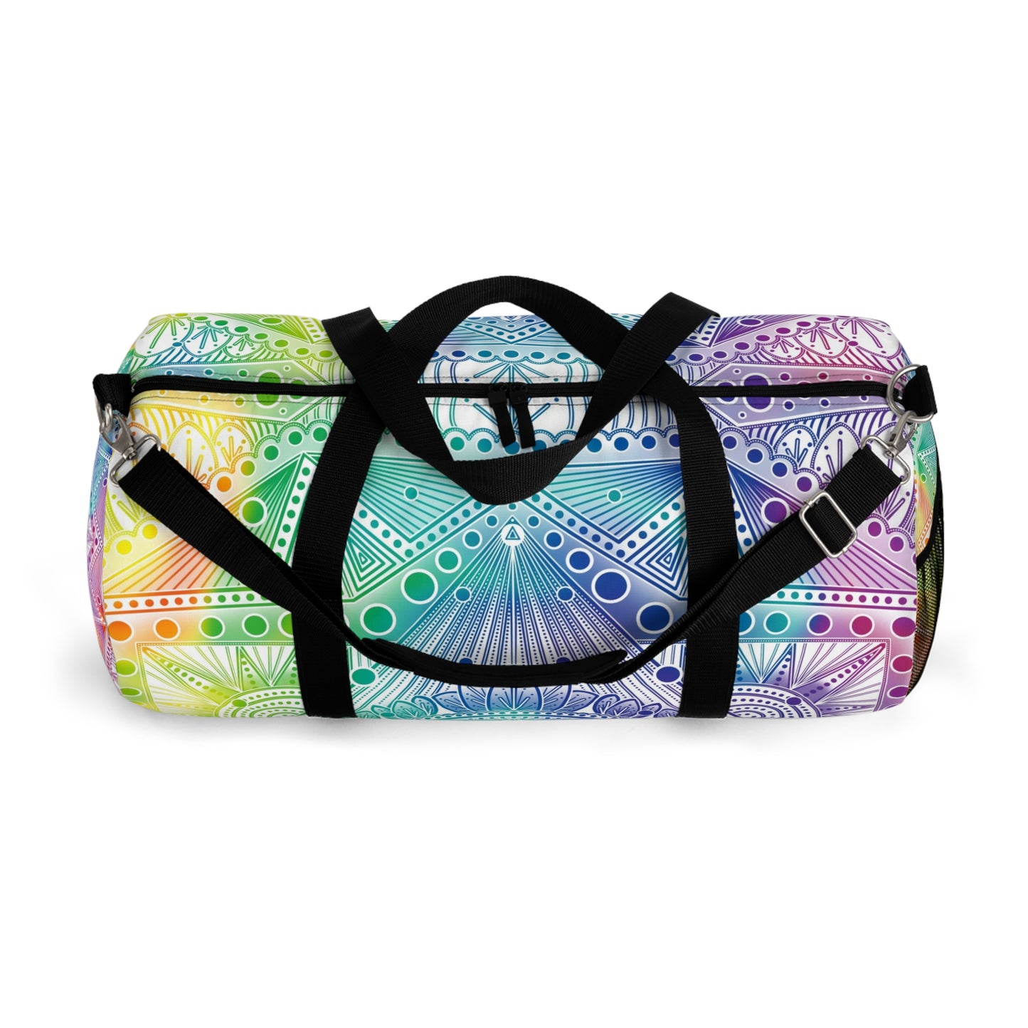Rainbow Mandala Duffel Bag, Holographic Hiking Gym Weekend Travel Accessories, Custom Anndria Design, Unique Yoga Fitness Tote, Boho
