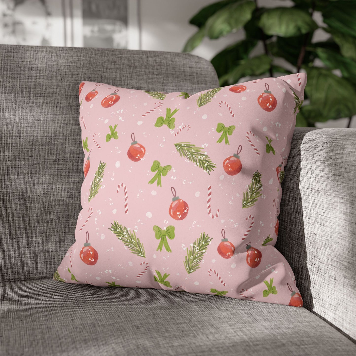Pillowcase Watercolor Christmas Trim Pattern - Pink