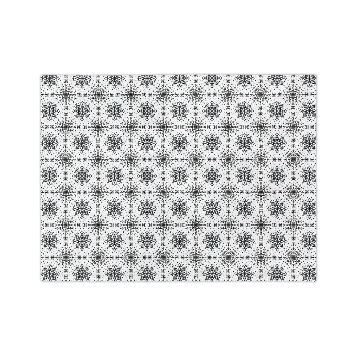 Velveteen Microfiber Blanket - Watercolor Snowflake Design by Anndria - Black and White