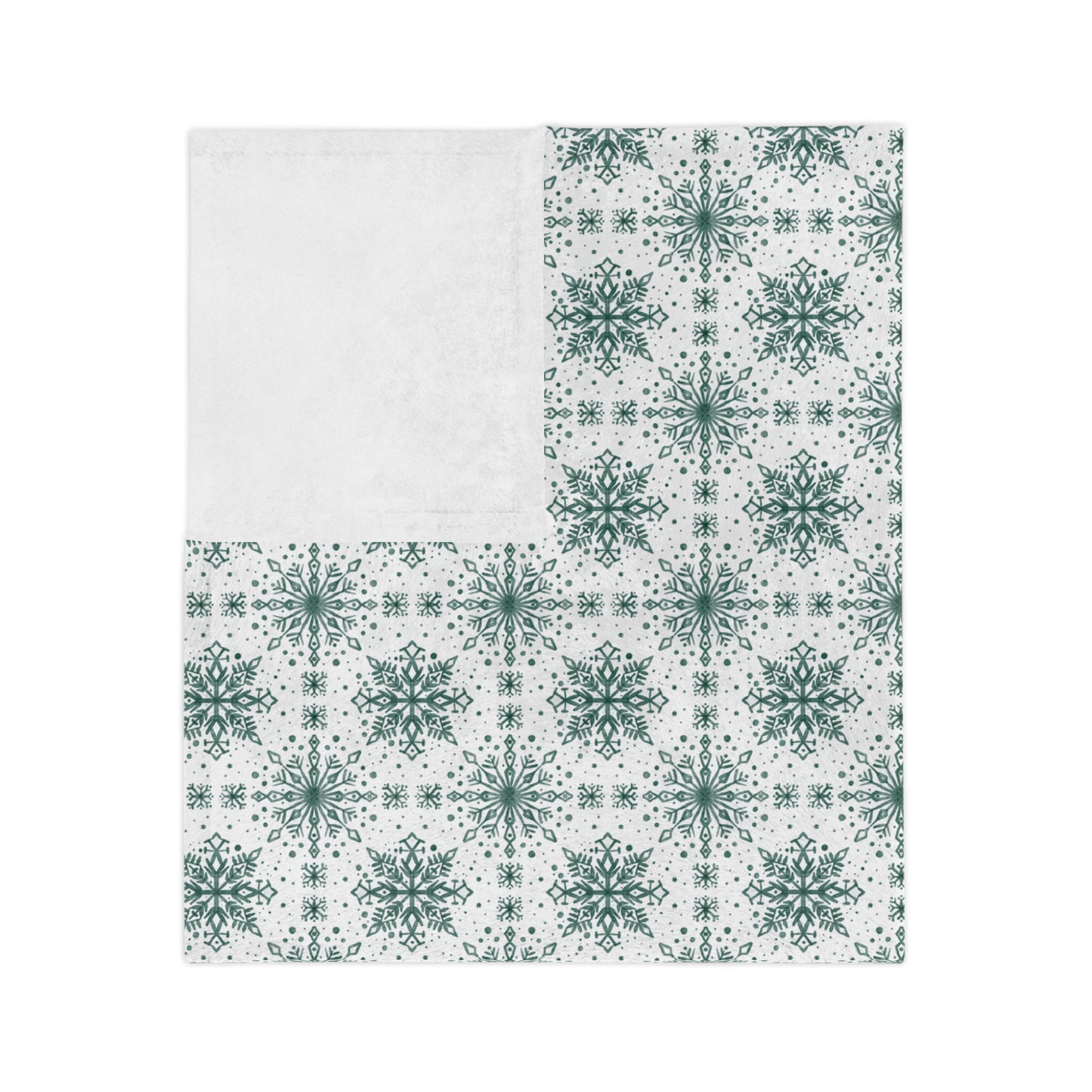 Velveteen Microfiber Blanket - Watercolor Snowflake Design by Anndria - Green and White