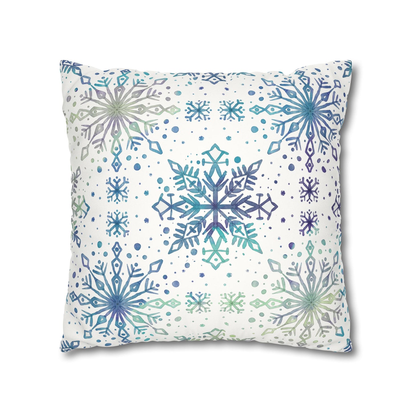 Pillowcase Watercolor Snowflake Design - Frosty teal, purple and green
