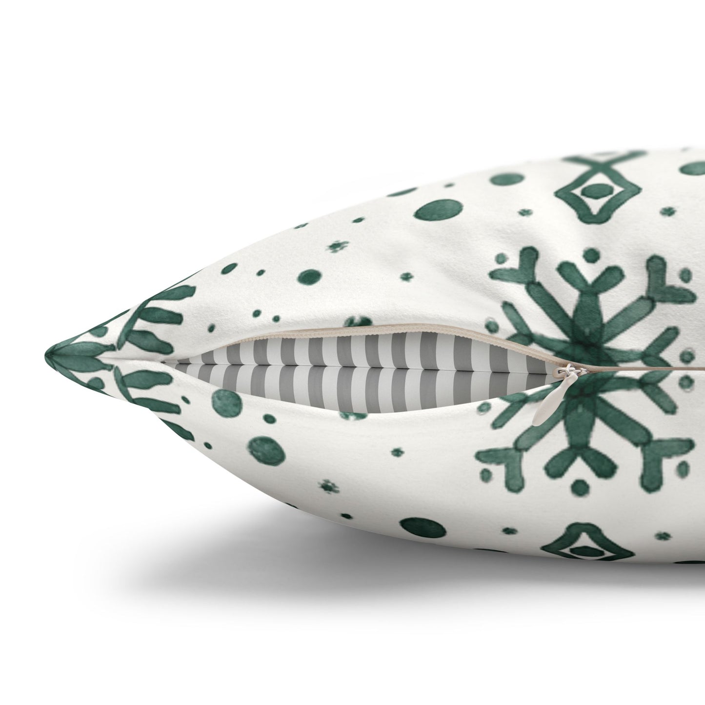 Pillowcase Watercolor Snowflake Design - Green and White