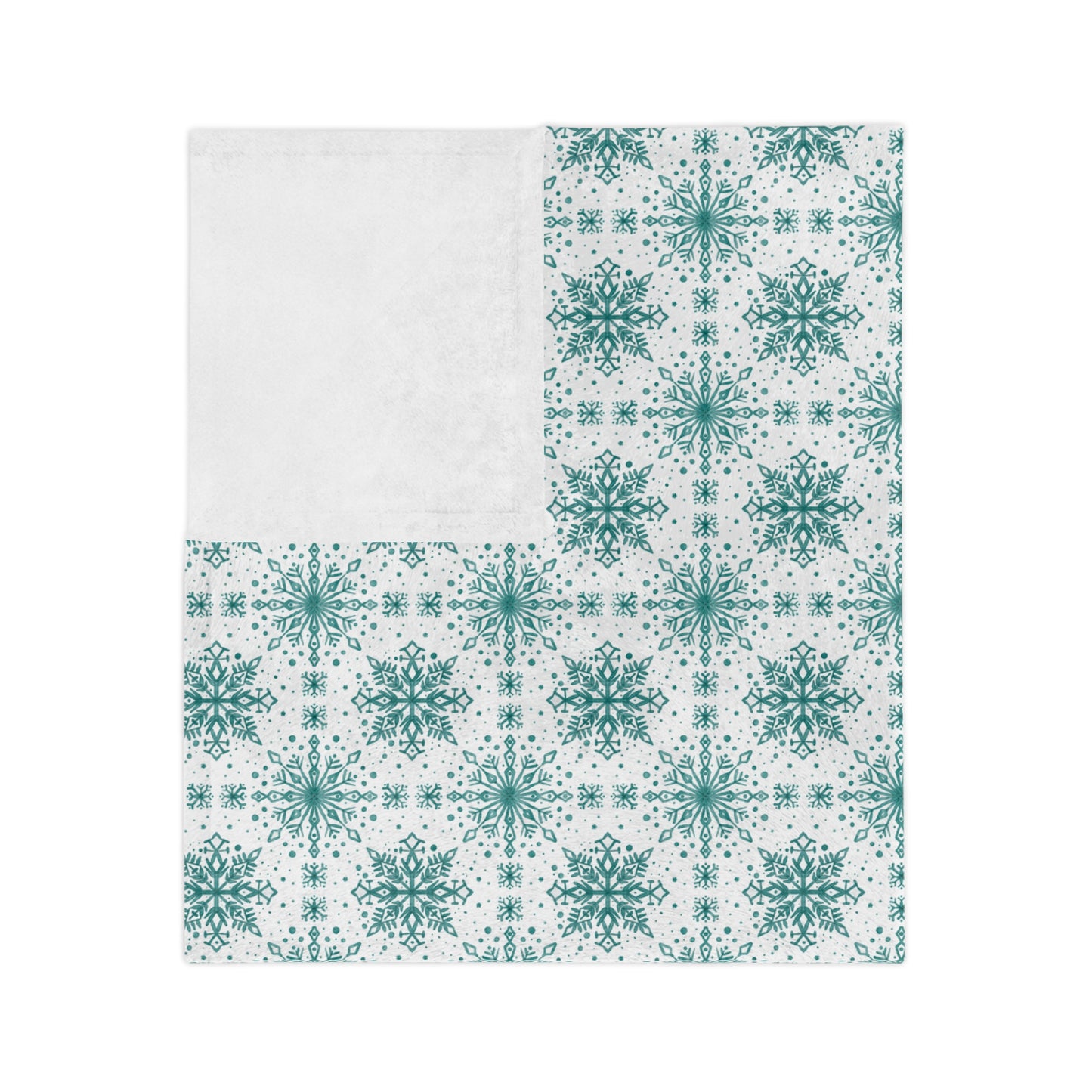 Velveteen Microfiber Blanket - Watercolor Snowflake Design by Anndria - Teal and White