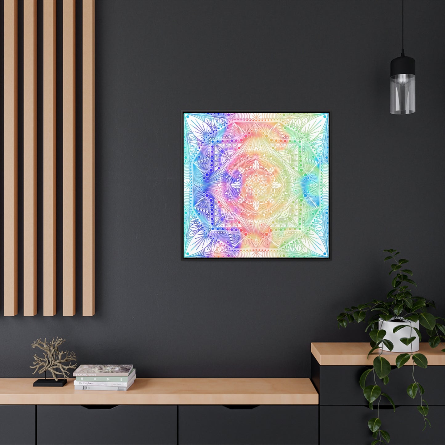 Canvas Prints, Celestial Kaleidoscope Mandala Artwork, Square Frame, Psychedelic Wall Decor, Abstract Art Gift