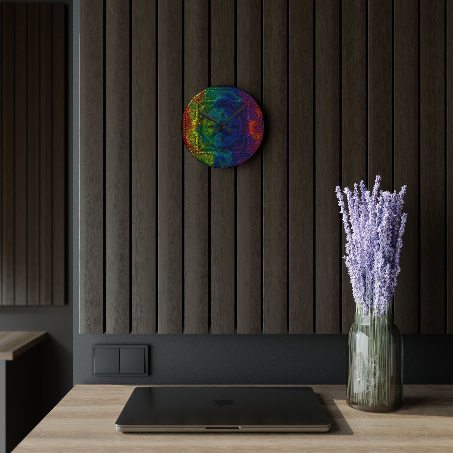 Mandala Wall Clock, Rainbow Holographic Acrylic Clock, Psychedelic Art, Colorful Home Decor, Unique Gift Idea, Anndria Design